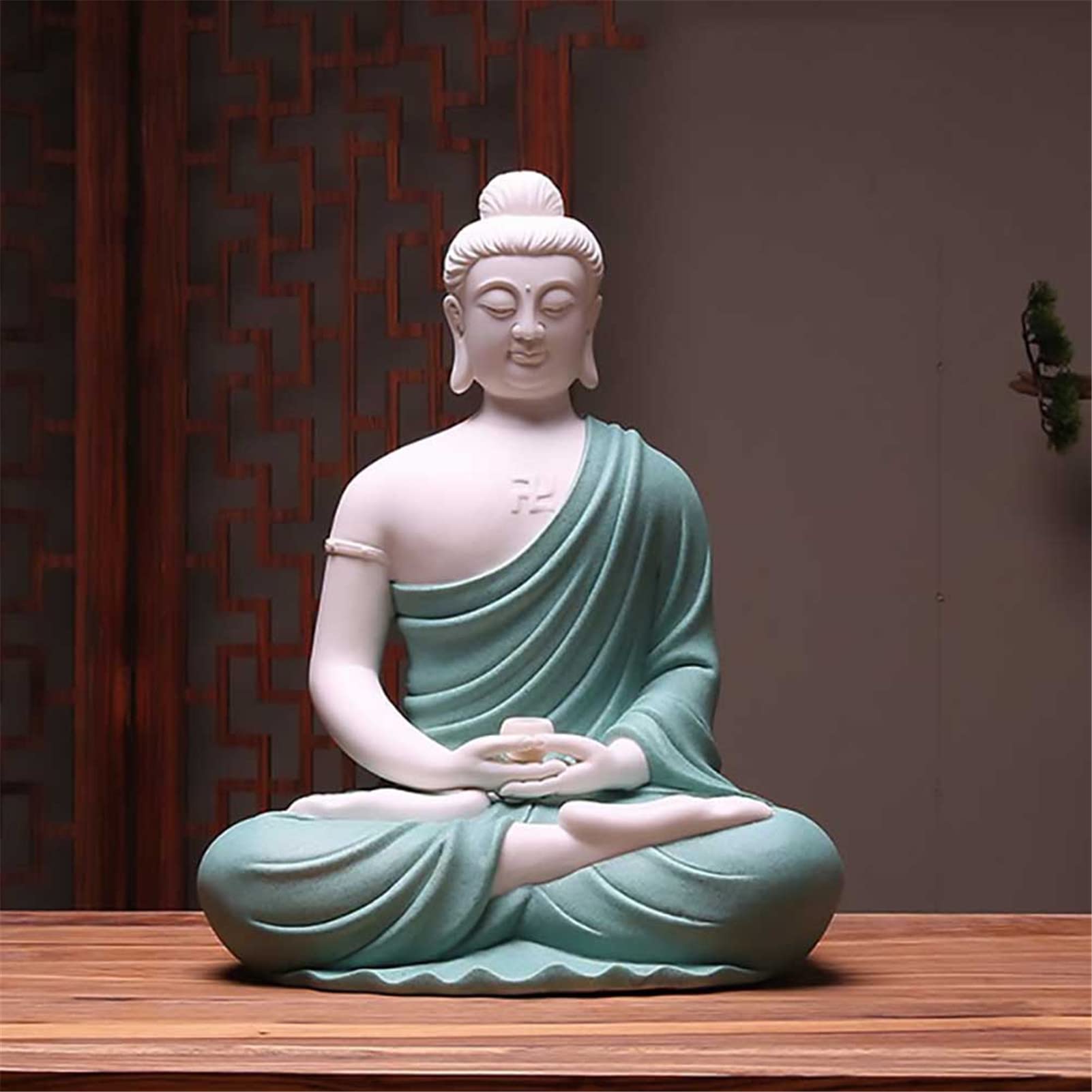 Ceramic Sakyamuni Buddha Statue - Handcrafted Meditation Buddha Figurine for Yoga, Zen & Home Decor | Blue Seated Buddha Sculpture for Office, Garden & Spiritual Spaces - Perfect for Meditation Rooms, Yoga Studios & Peaceful Home Decor