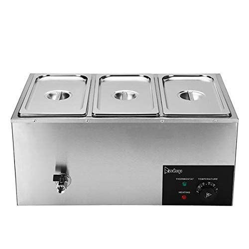 BOERLKY 110V 600W 6.5L Commercial Food Warmer - 3-Cell Bain Marie for Restaurants, Catering & Buffets - Perfect for Keeping Soups, Sauces & Side Dishes Warm