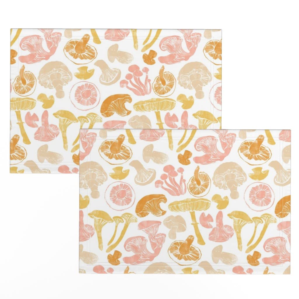 Premium Spoonflower Linen Cotton Canvas Placemats Set of 2 - Fall Autumn Mushroom Print Kitchen Table Mats for Dining, Entertaining & Home Decor