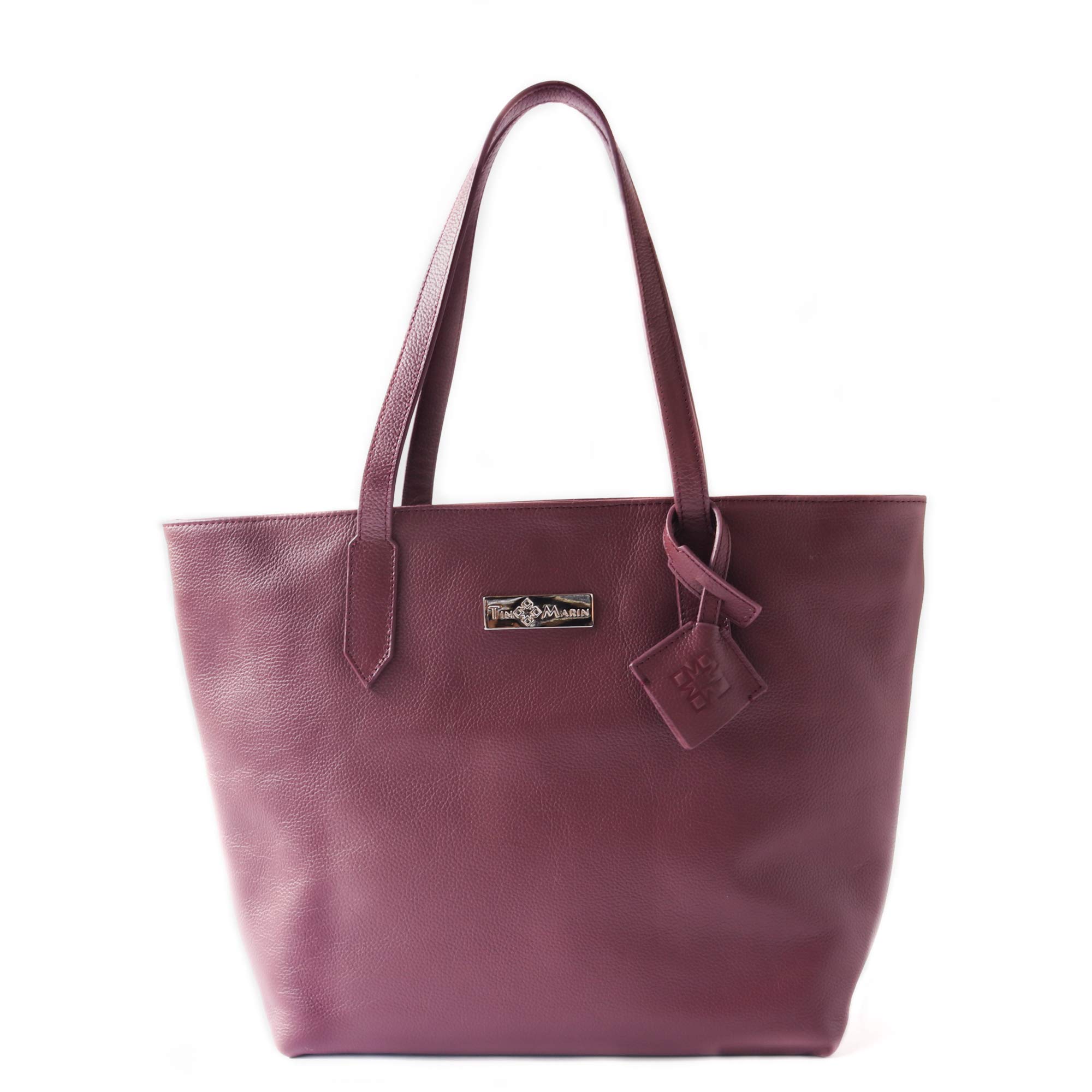 Martina Genuine Leather Tote Bag for Women - Burgundy Oversized Work Bag with Zipper Pockets & Exterior Phone Pocket - Handmade Laptop Tote (Fits 15