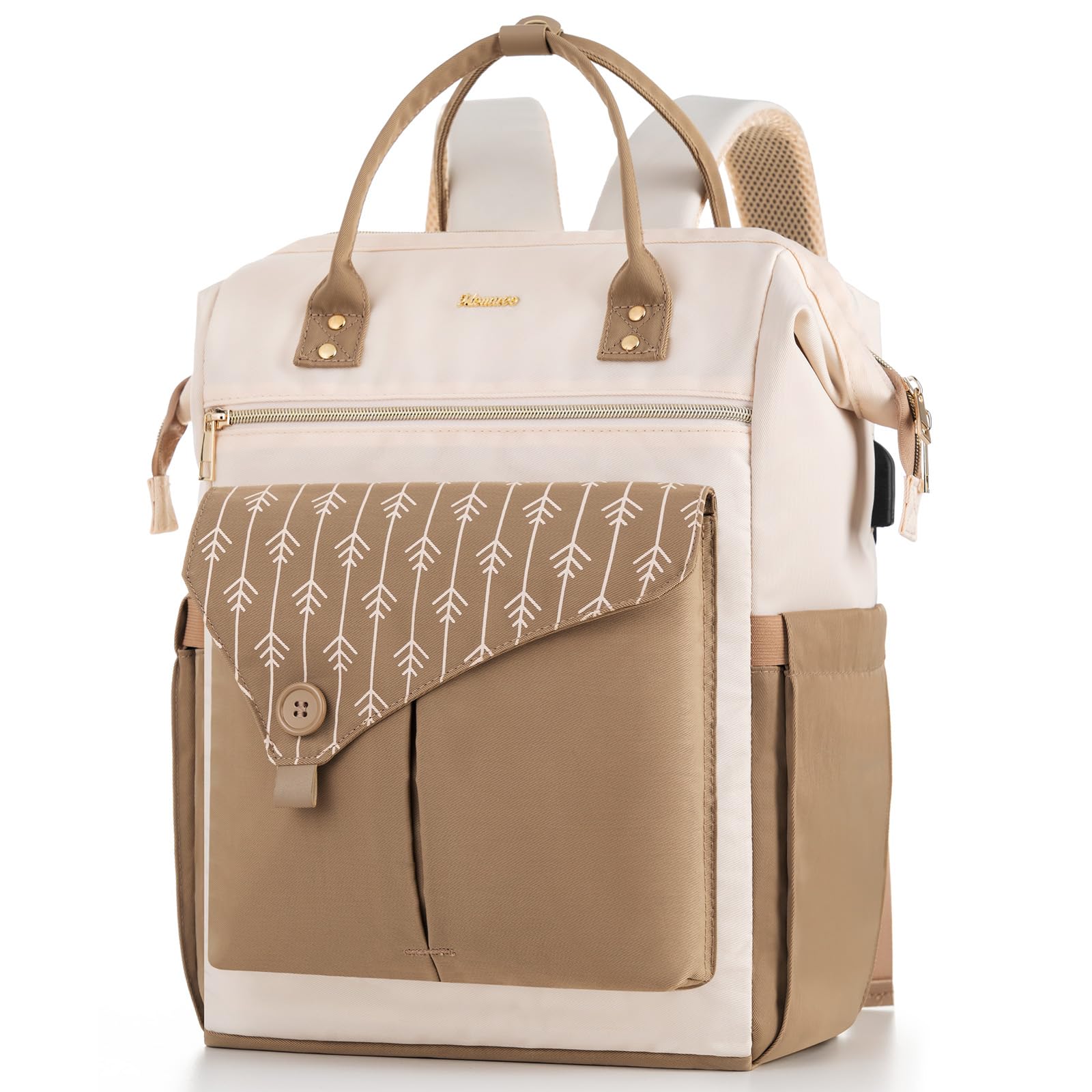 Stylish Water-Resistant Laptop Backpack for Women with USB Charging Port - Durable 17-Inch Laptop Bookbag for College Students, Teachers, Doctors & Nurses - Perfect for Work, School & Travel (Khaki Beige)