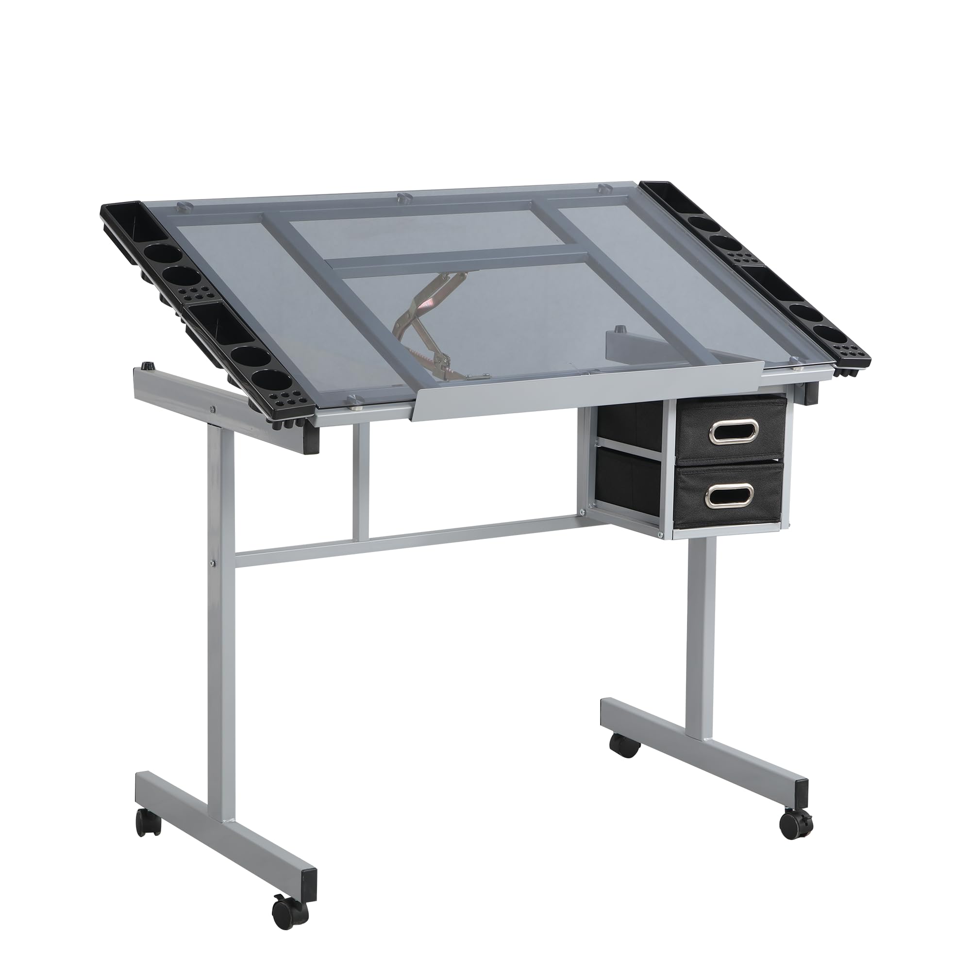 Olela Adjustable Height Drafting Table with Tilting Tempered Glass Top - Versatile Art & Craft Workstation for Drawing, Painting, and Design - Includes Stool & Storage - Perfect for Artists, Architects, and Hobbyists