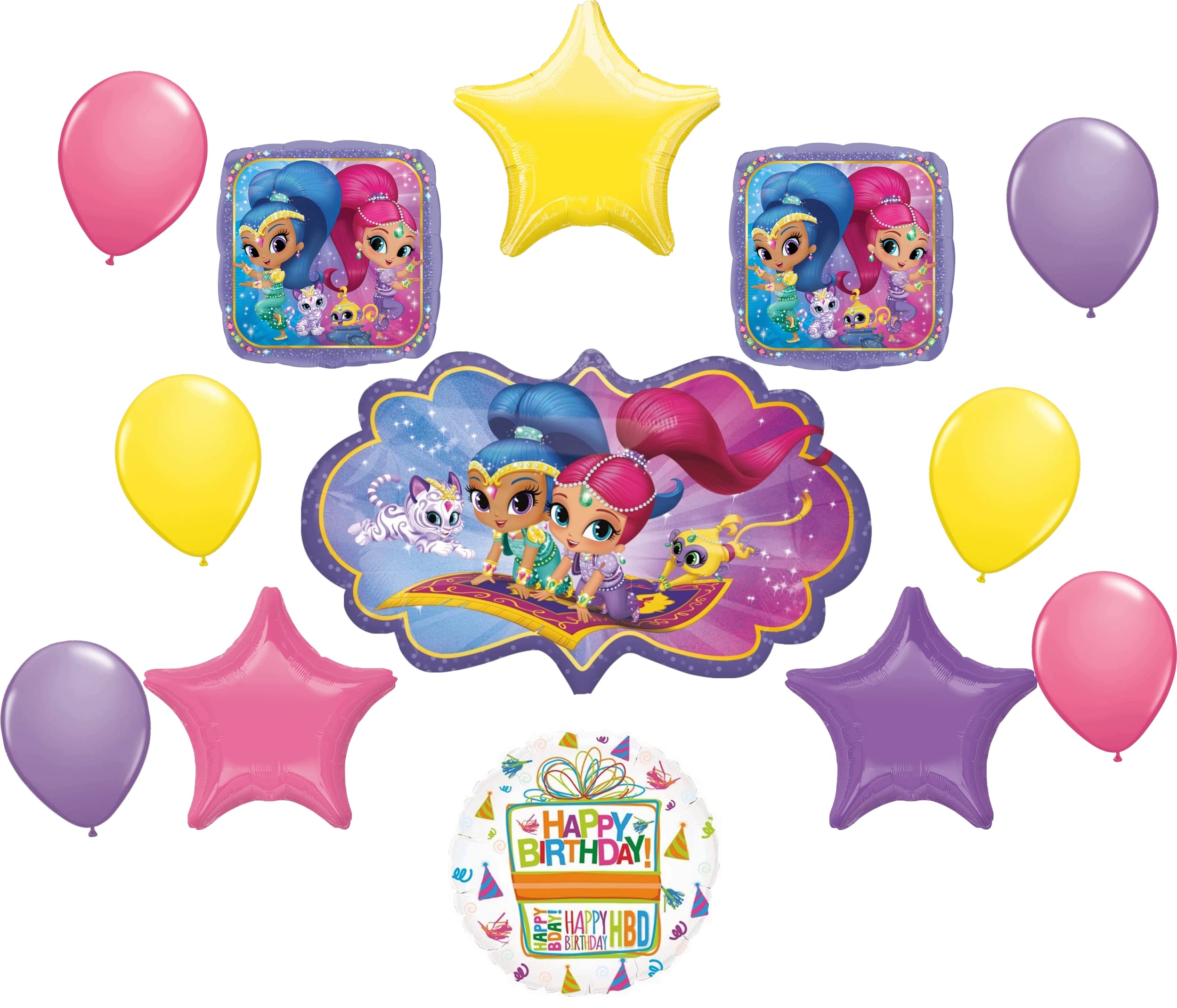 Shimmer and Shine Birthday Party Decorations - Glitter Balloon Bouquet Set for Girls' Birthday, Baby Shower & Celebration Decor