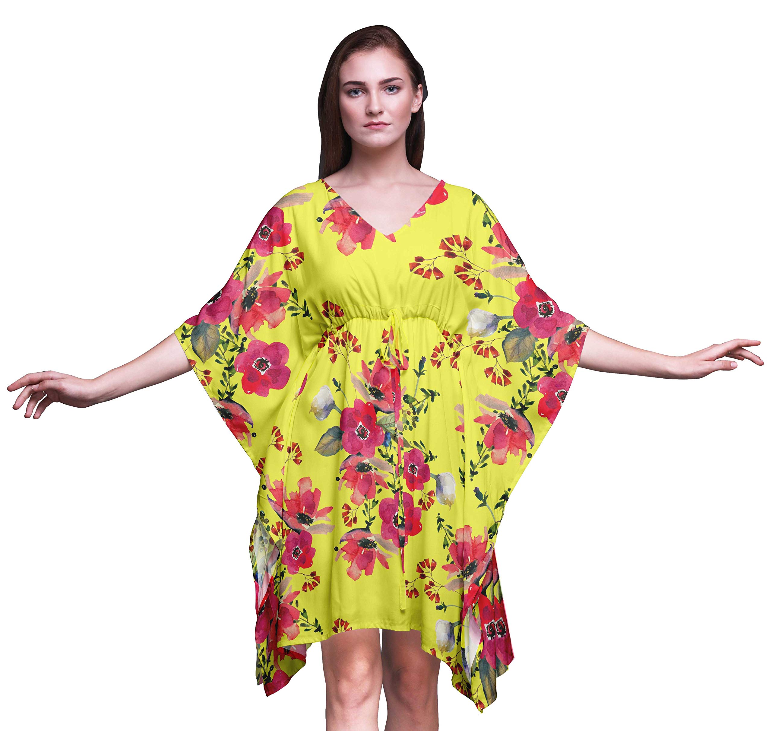 Bimba Women's Short Caftan Midi Dress - Beach Cover Up, Swimwear Cover Up, Boho Kaftan Dress for Pool, Vacation & Summer Outfits