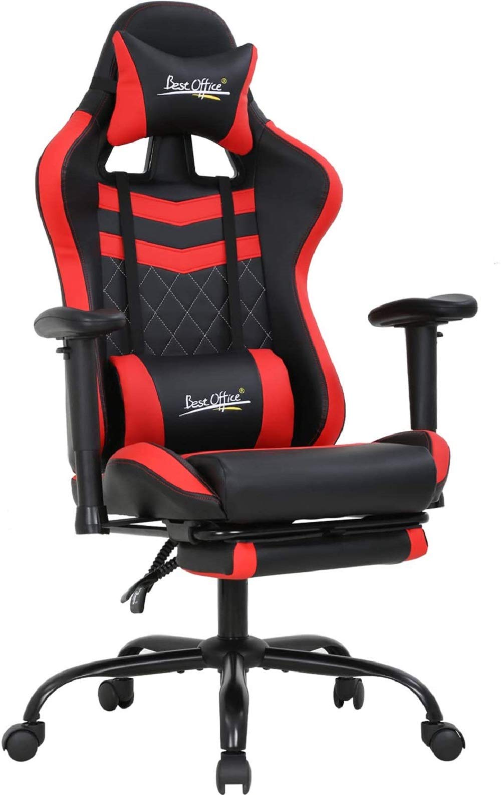 Premium Racing Style PC Gaming Chair with Adjustable Footrest, Ergonomic Lumbar Support & Headrest - High Back Swivel Office Chair for Computer Gaming, Work & Home Use (Red) - Perfect for Esports, Streaming & Long Work Sessions