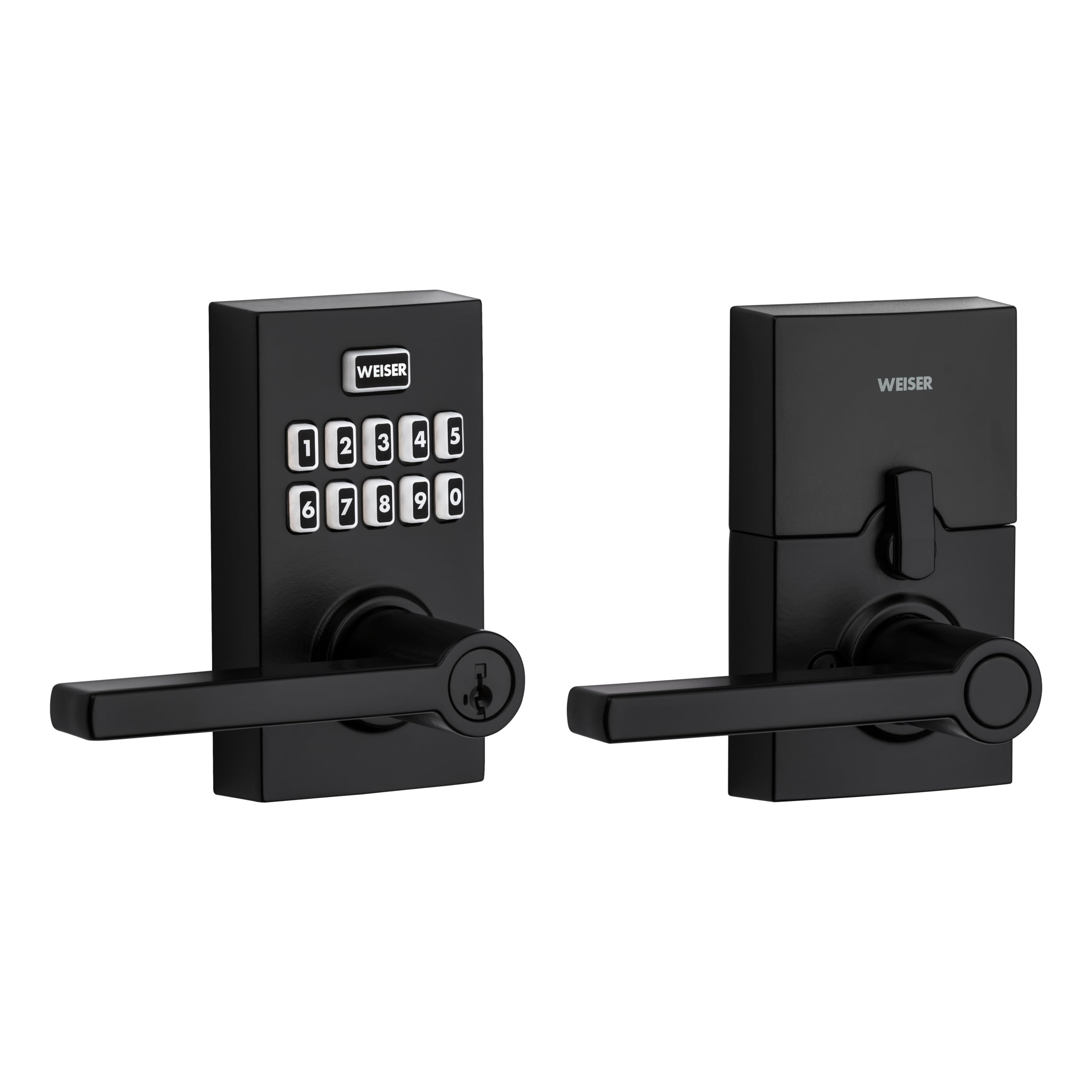 Weiser Smartcode 10 Matte Black Keyless Entry Door Lock with Handle & Deadbolt - Electronic Keypad Door Lock with Auto Lock Feature, 30 User Codes - Secure Front Door & Garage Entry for Smart Homes