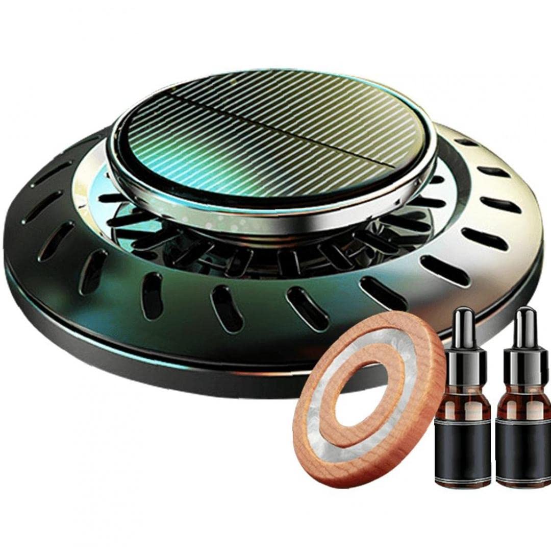 Solar Car Aroma Diffuser - Rotating Essential Oil Fragrance for Car Interior, Black Aromatherapy Air Freshener, Perfect for Commuting, Road Trips, and Office Use