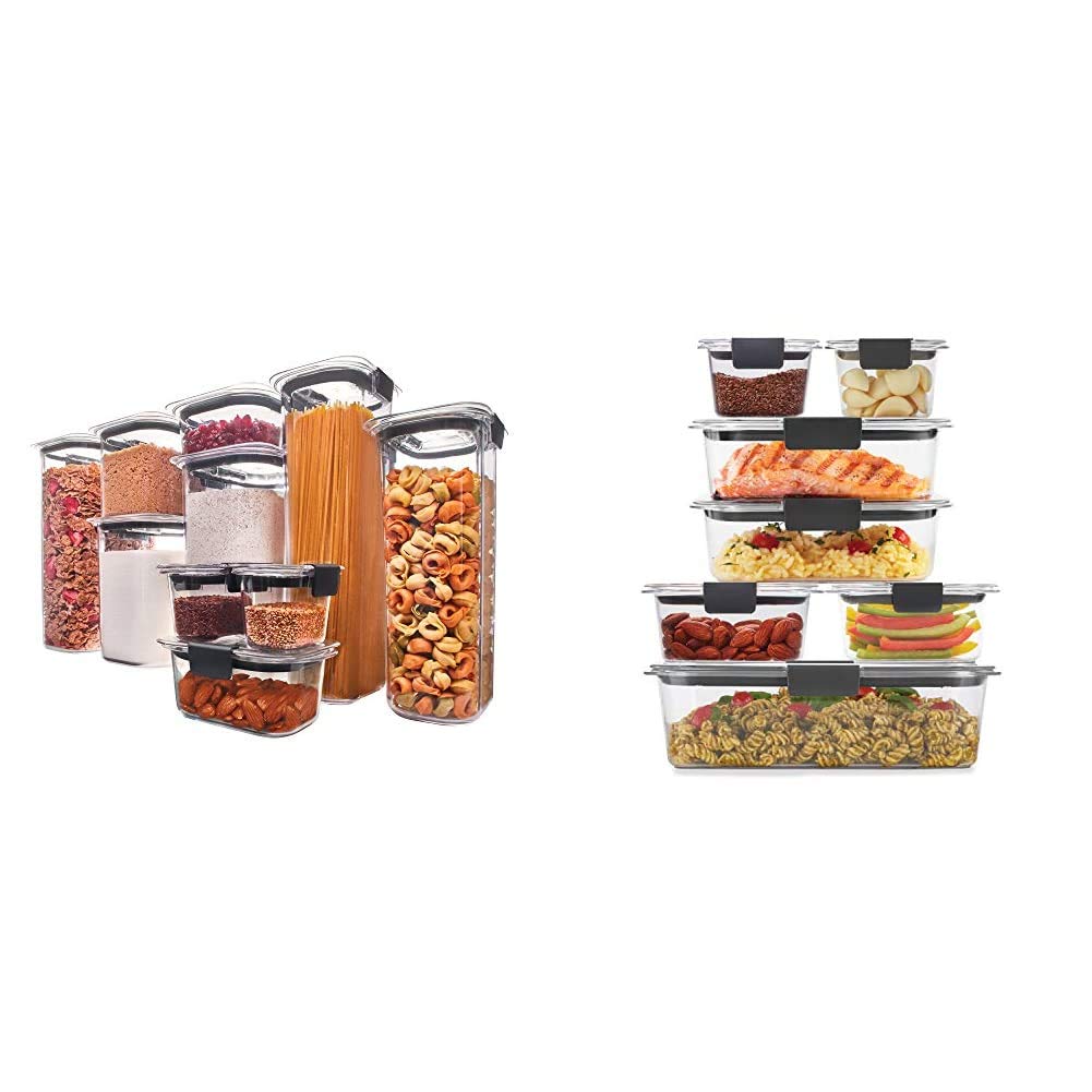 Rubbermaid Brilliance 10-Piece Pantry Organization & Food Storage Container Set (20-Piece Total) with 14-Piece Plastic Lids | BPA-Free, Leakproof, Clear Kitchen Containers for Flour, Sugar, Cereal & Meal Prep