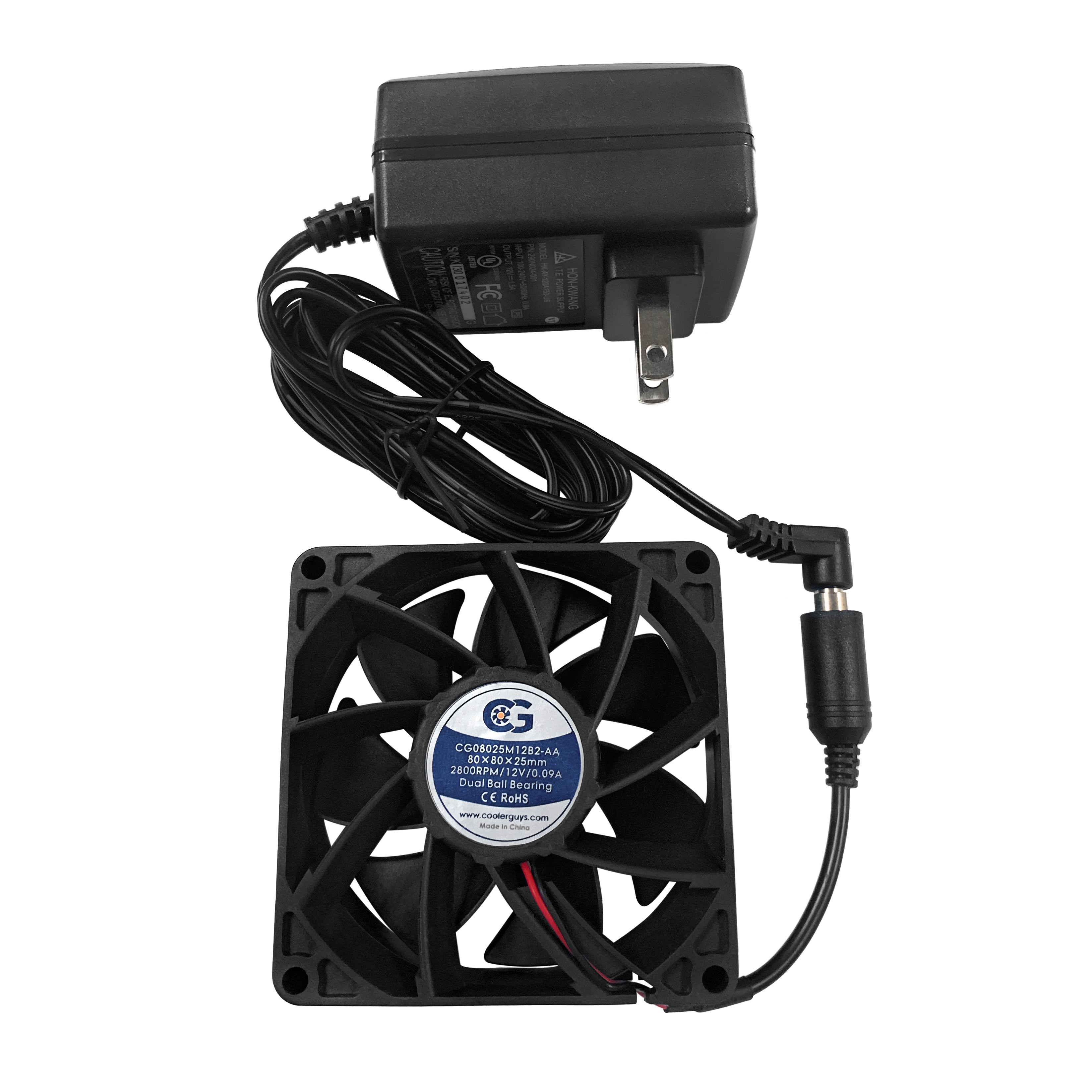 80mm Long Life Fan Assembly with Wall Outlet (100-240V AC) - Perfect for Cooling Electronics, Servers, and Home Appliances