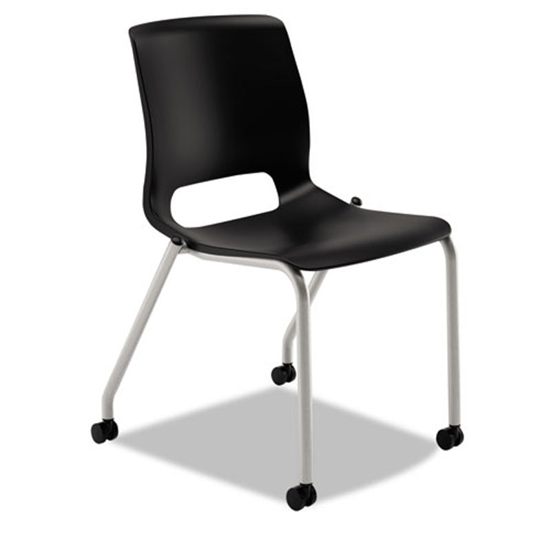 Premium Stacking Chairs with Plastic Seats & Smooth-Rolling Casters - Set of 2 (Platinum/Black) - Ideal for Office, Conference Rooms, Events & Home Use