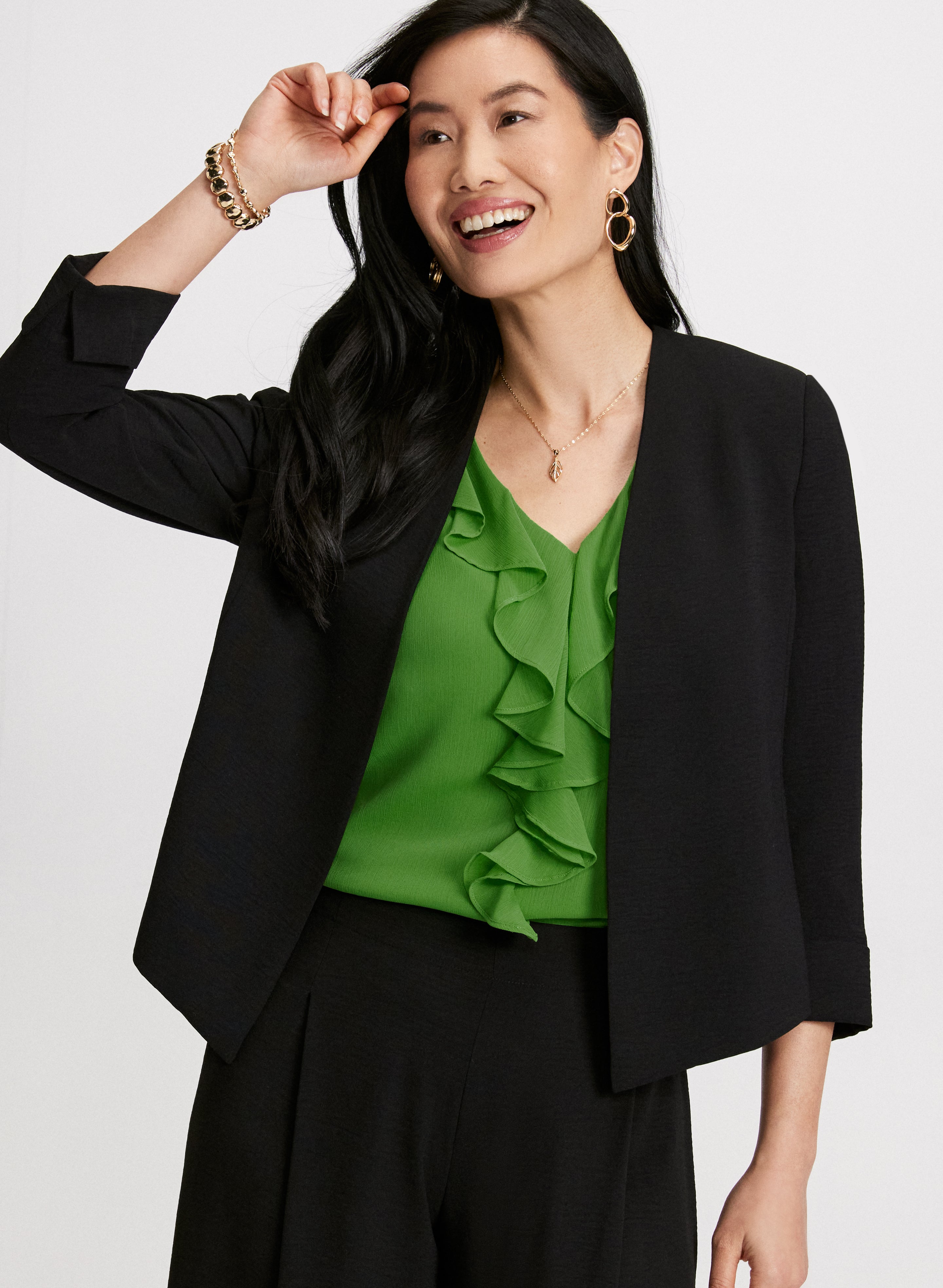 Cropped Open Front Jacket for Women - Lightweight Fashion Outerwear for Spring & Fall - Perfect for Casual Outings, Layering & Street Style