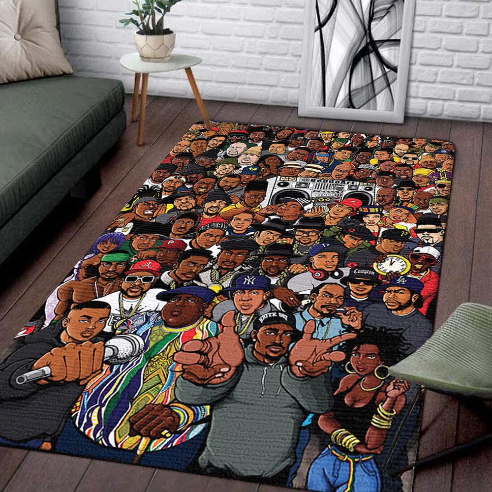 Hip Hop Music Area Rugs - Non-Slip Play Carpet Featuring Famous Rappers - Washable Personalized Rug for Bedroom, Living Room & Studio Decor - Perfect for Music Lovers' Home & Party Scene