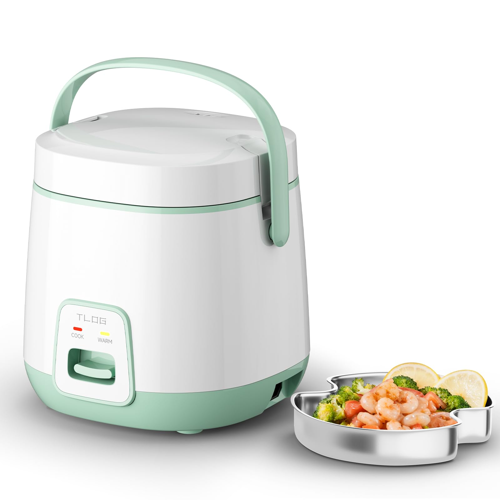 TLOG Mini Rice Cooker 2-Cup Uncooked (4-Cup Cooked) - 1.2L Small Rice Maker with Non-Stick Coating | Portable Travel Fast Cooker for White Rice, Oatmeal, Grains & Vegetables | Perfect for Home, Office, Dorm & Camping Use