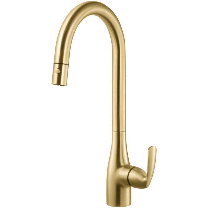 Hamat QUPD 1000 BB Quantum Dual Function Pull Down Kitchen Faucet in Brushed Brass - High Arc Modern Design for Sink, Dishwashing & Food Prep (Commercial & Home Use)