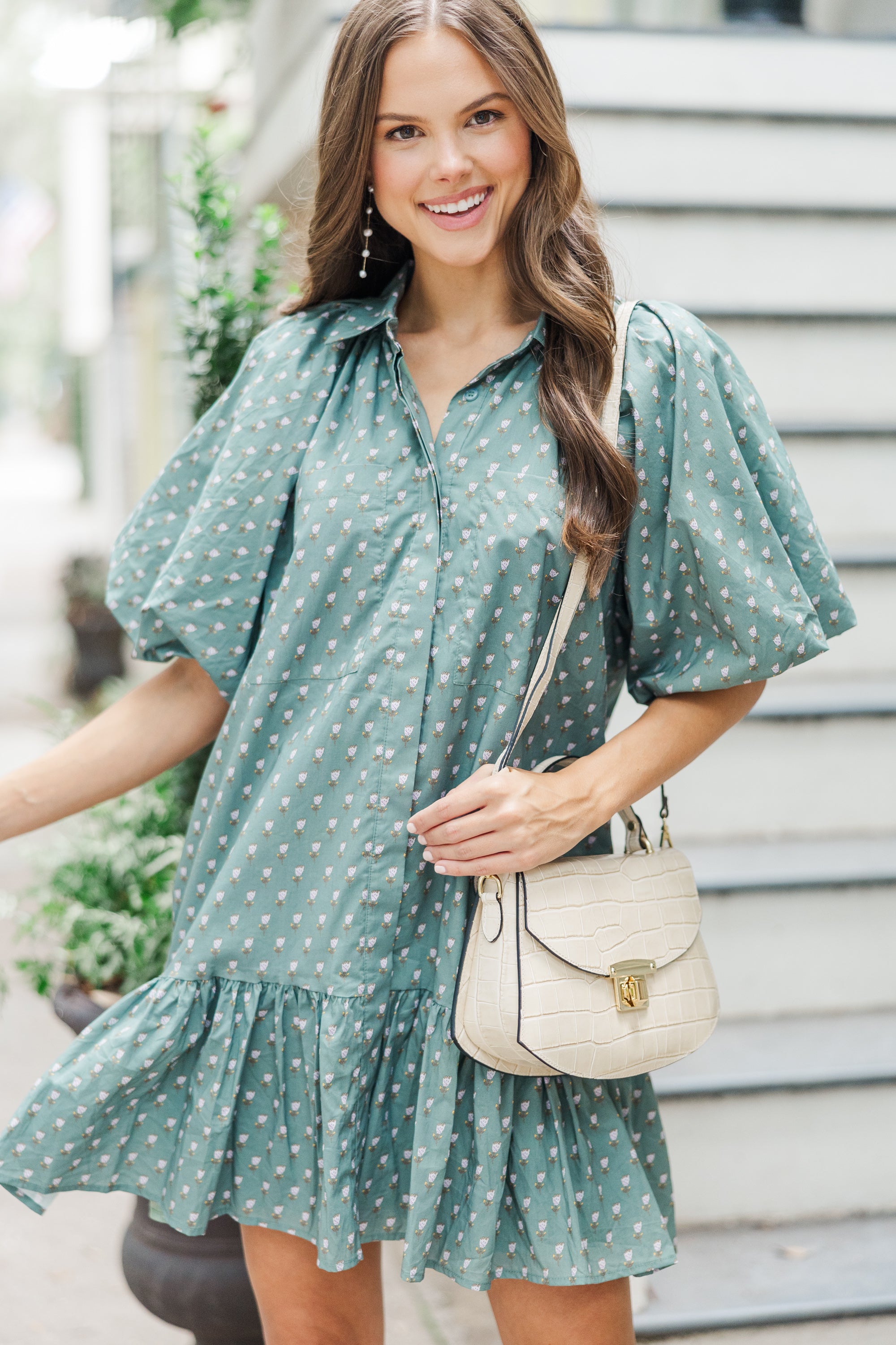Aureum Women's Eucalyptus Green Floral Print Dress - Breathable Summer Maxi Dress for Beach Vacation, Garden Party & Date Night