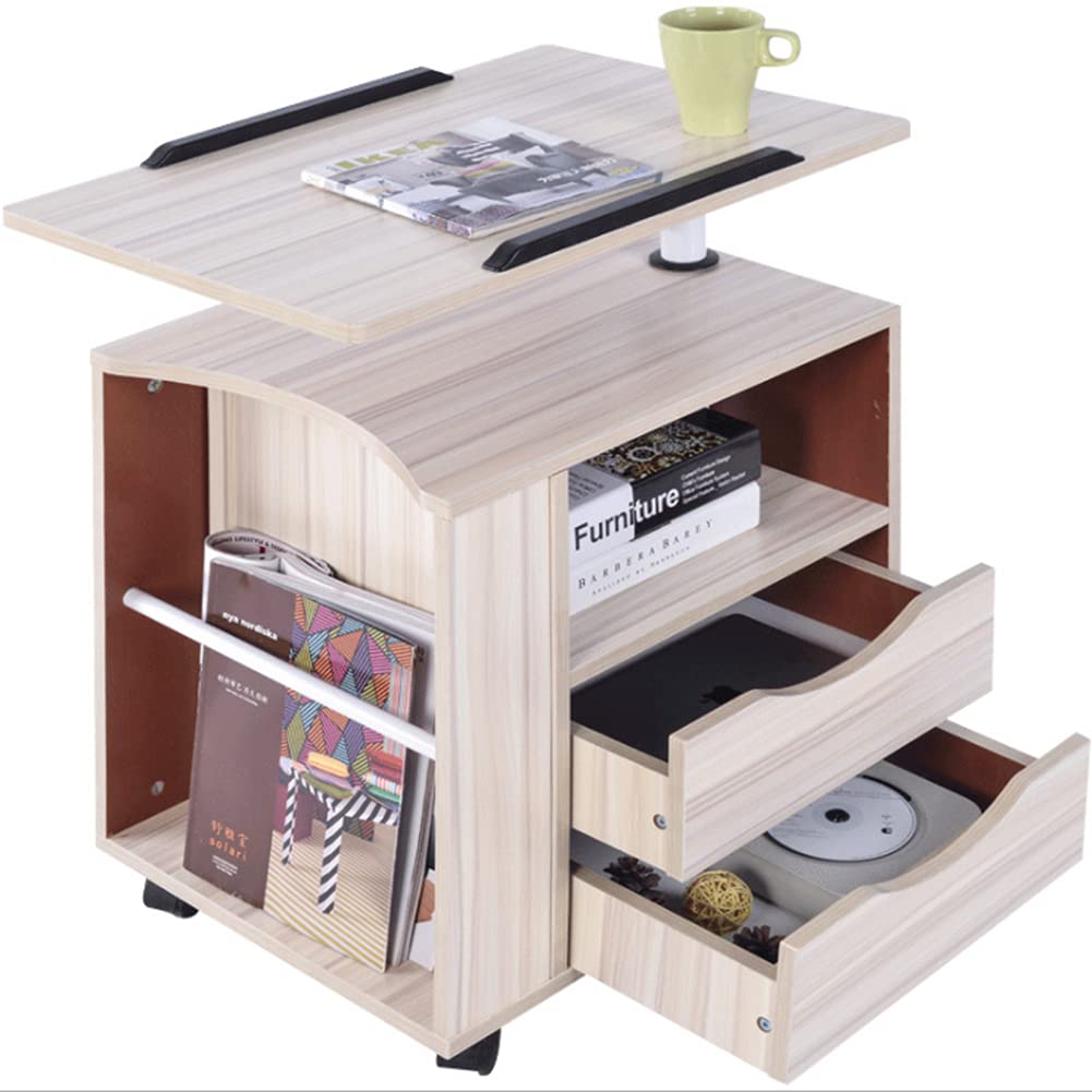 Adjustable Height Wooden Overbed Table with Wheels - Multifunctional Swivel Shelf Nightstand & Bedside Table, Open Storage Design (Maple Color) - Perfect for Hospital Beds, Nursing Homes & Home Use