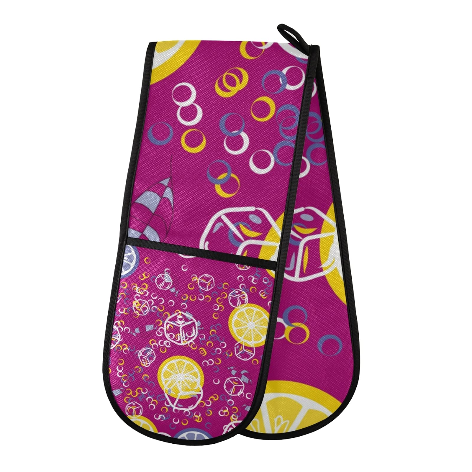 Double Layer Oven Gloves 7'' X 35'' - Heat & Scald Resistant Kitchen Mitts with Summer Lemon Ice Cubes Design - Perfect for Cooking, Baking, BBQ, Microwave Use