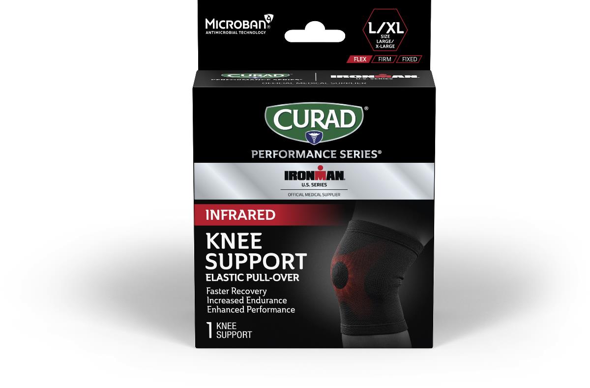 CURAD Performance Series Infrared Elastic Knee Brace - Pain Relief & Support for Running, Hiking, Sports & Arthritis - Adjustable Compression for Men & Women