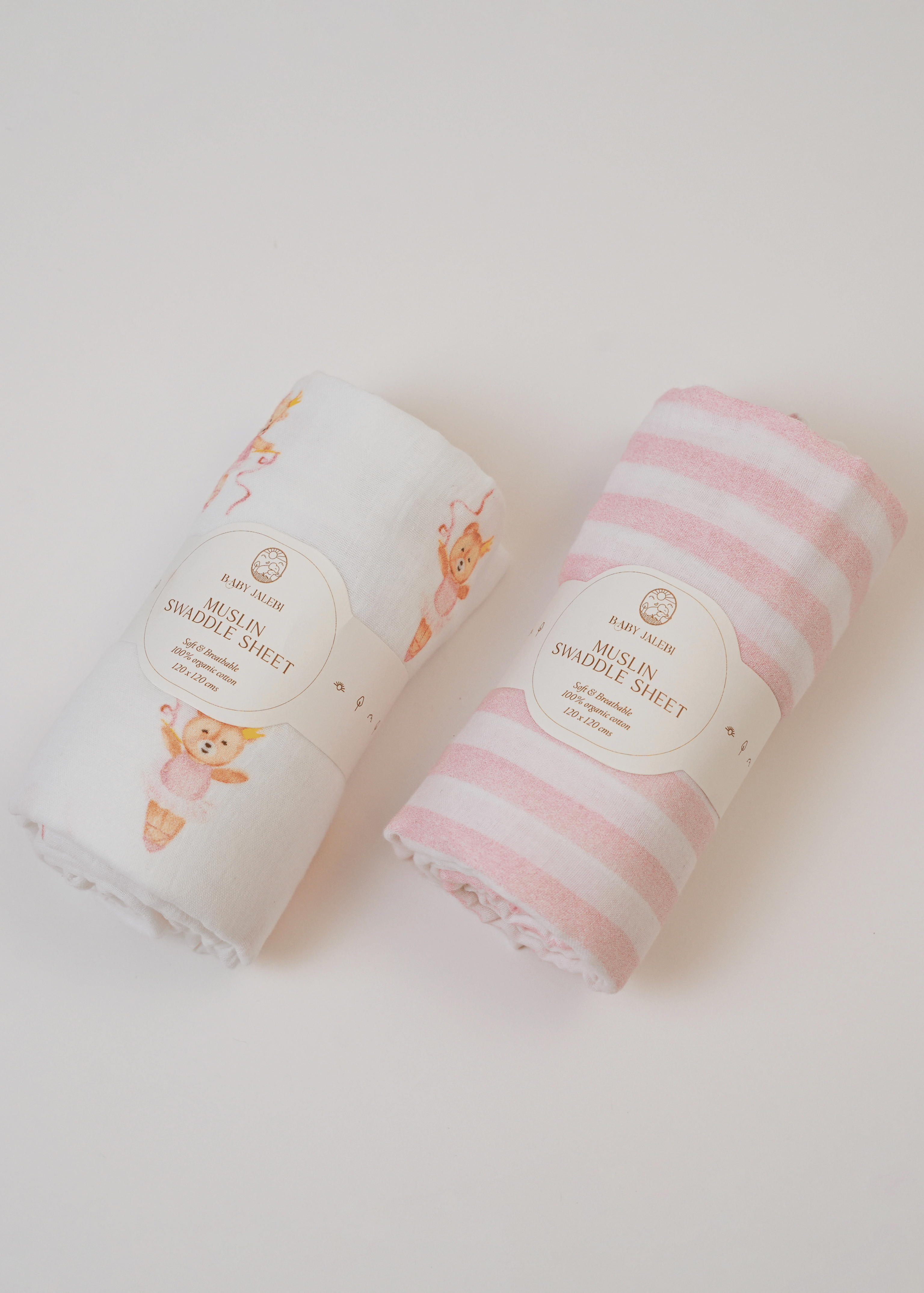 Organic Muslin Swaddle Blankets for Babies - Soft Breathable 2-Pack Ballerina Bear Design - Perfect for Newborn Swaddling, Nursing & Stroller Cover