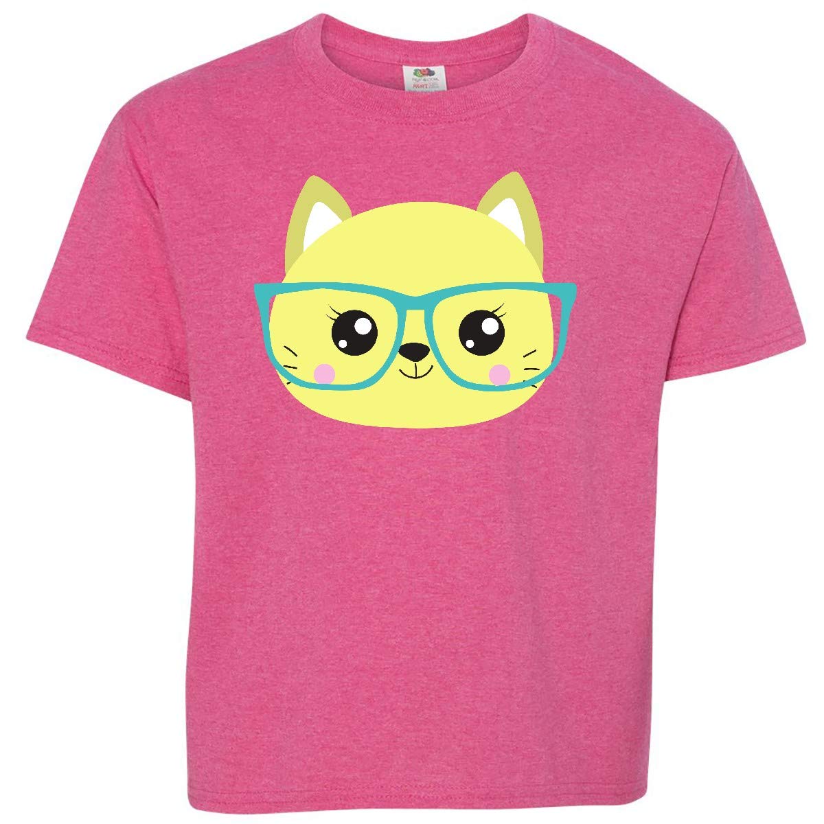 Inktastic Hipster Cat with Glasses - Cute Kitten Graphic Youth T-Shirt for Boys & Girls - Perfect for Casual Wear, School, and Cat Lovers Gifts