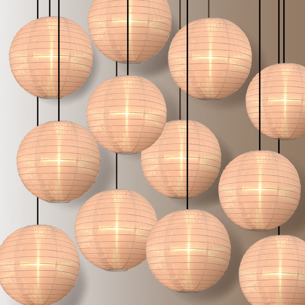 12 Pack Beige Shimmering Nylon Lanterns - 14