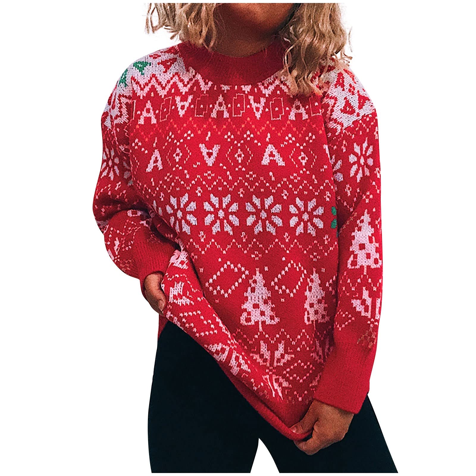 Women's Oversized Sweaters with Pockets - Cozy Christmas Knitwear Long Sleeve Round Neck Pullover for Winter - Perfect for Casual Wear, Holiday Gifts & Cold Weather Fashion