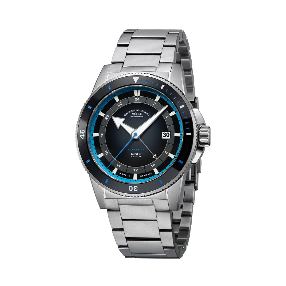 Sportivo Travel GMT 42.5mm Men's Watch - Black Dial Stainless Steel Bracelet - Perfect for Business Travel & Adventure Trips