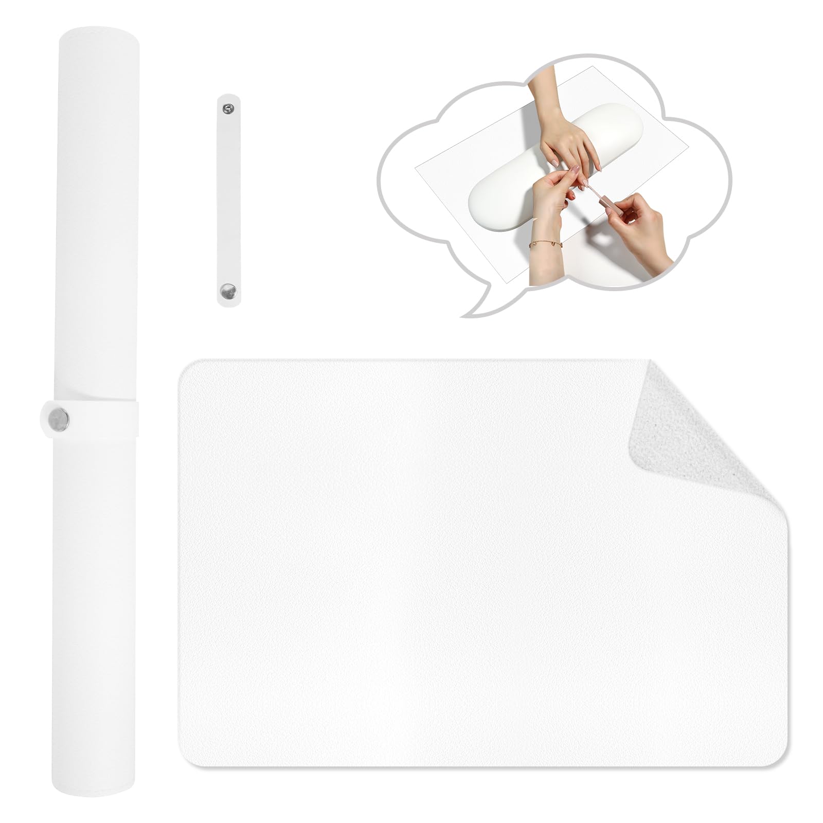 Foldable Nail Art Hand Rest Pad - Soft Microfiber PU Leather Manicure Table Mat for Nail Technicians | Salon & Home Use | Non-Slip Cushion for Comfortable Nail Services (White)