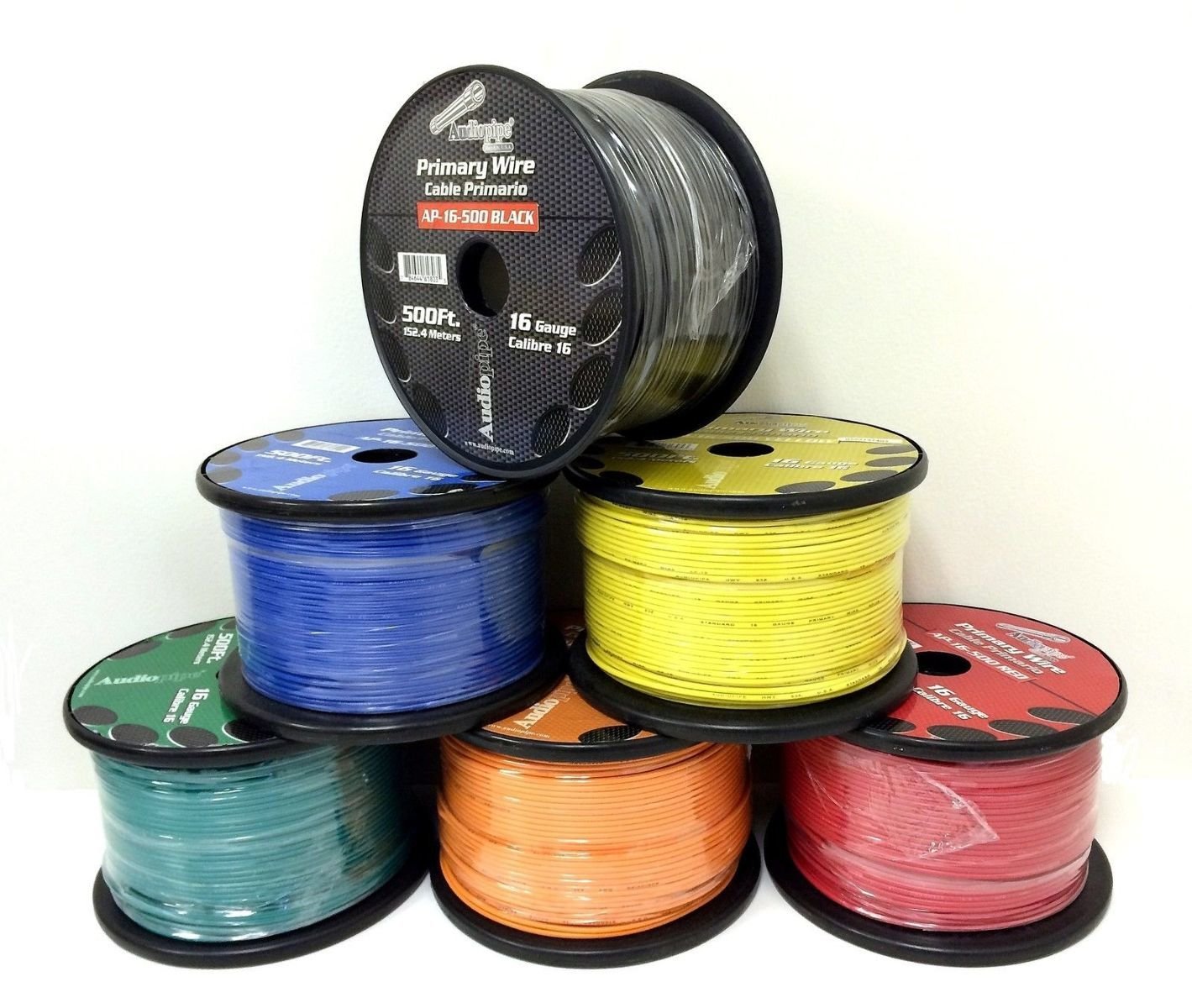 3 Rolls of 16 Gauge 500ft Audiopipe Car Audio Primary Remote Wire - Perfect for Car Stereo, Home Audio, and Remote Power Installations
