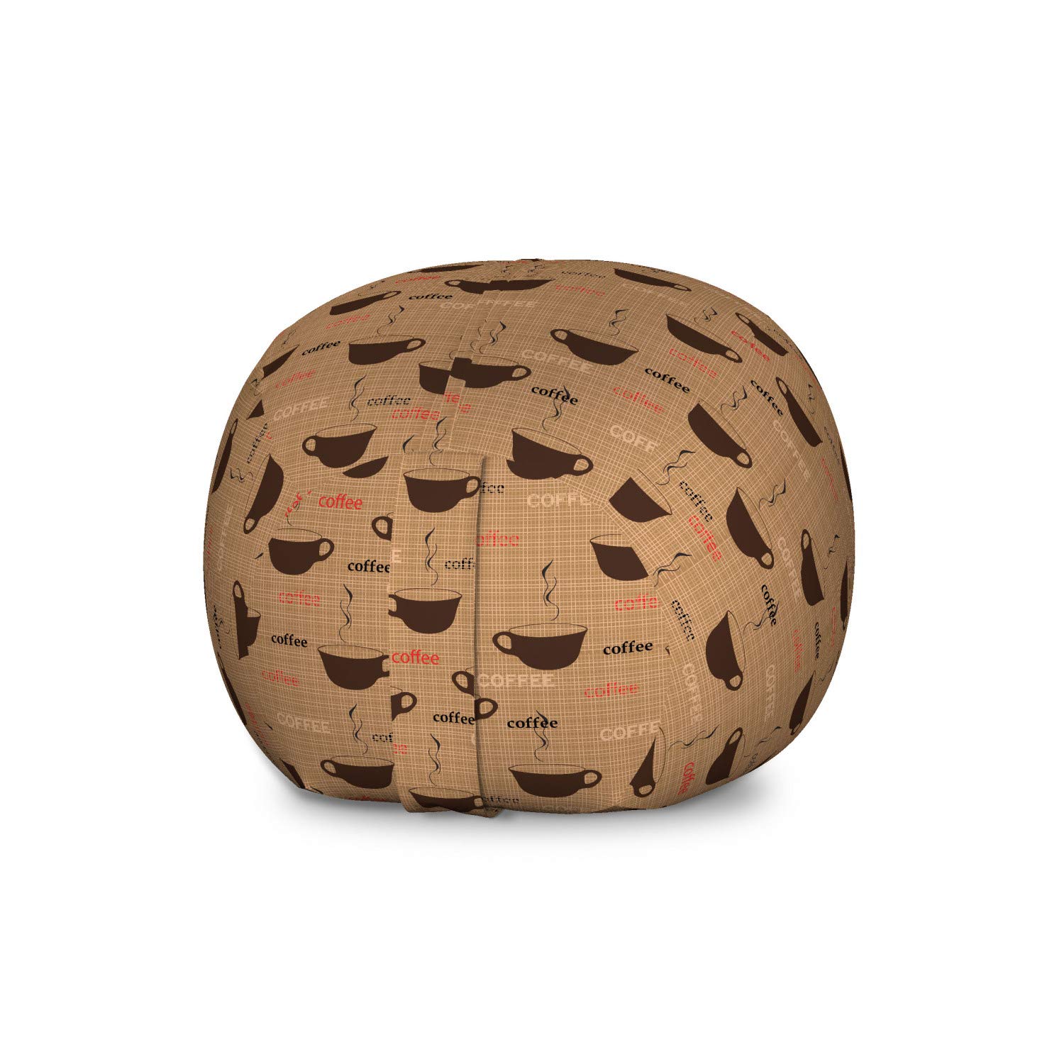 Ambesonne Large Washable Coffee Storage Toy Bag Chair - Stuffed Animal Organizer with Earthen-Toned Coffee Cups Design (Chocolate Pale Brown) - Perfect for Kids' Room, Playroom & Nursery Organization