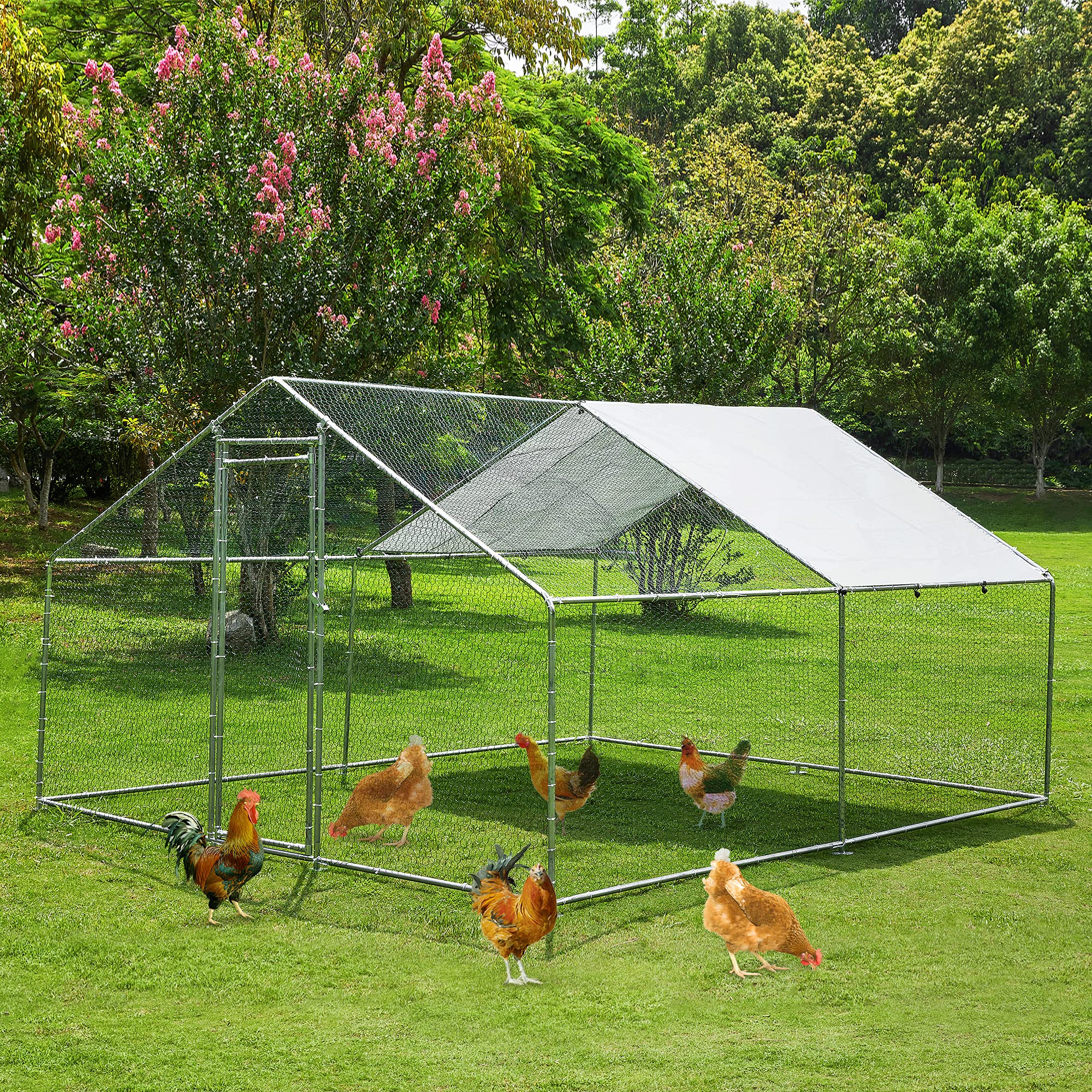 TOETOL Large Walk-In Chicken Coop - 13.1’L x 9.8’W x 6.5’H Metal Poultry Cage with Waterproof UV-Resistant Cover - Durable Hen House, Rabbit Hutch for Backyard Farm, Garden & Outdoor Use