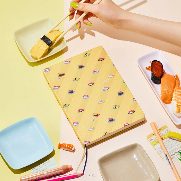 Hobonichi Techo 2025 Planner - Bow & Tie Sushi HON Design, A5 Size, Daily Journal, January Start, Monday Start, English Edition | Perfect for Work, School & Personal Organization