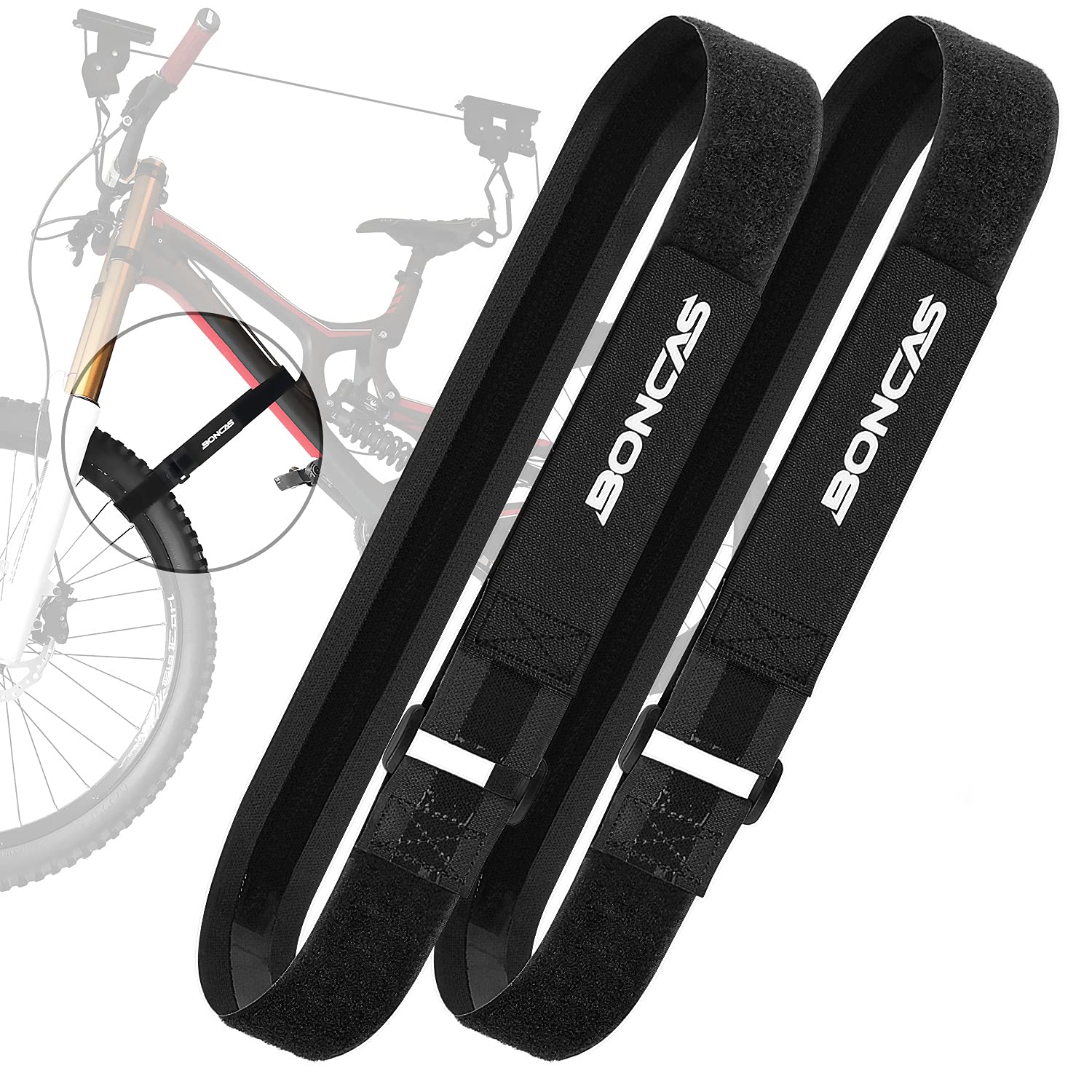 Boncas Adjustable Bike Rack Strap - Heavy Duty Bicycle Wheel Stabilizer Straps with Non-Slip Gel Grip - Secure Your Bike During Transport - Perfect for Car, SUV, RV & Truck Travel