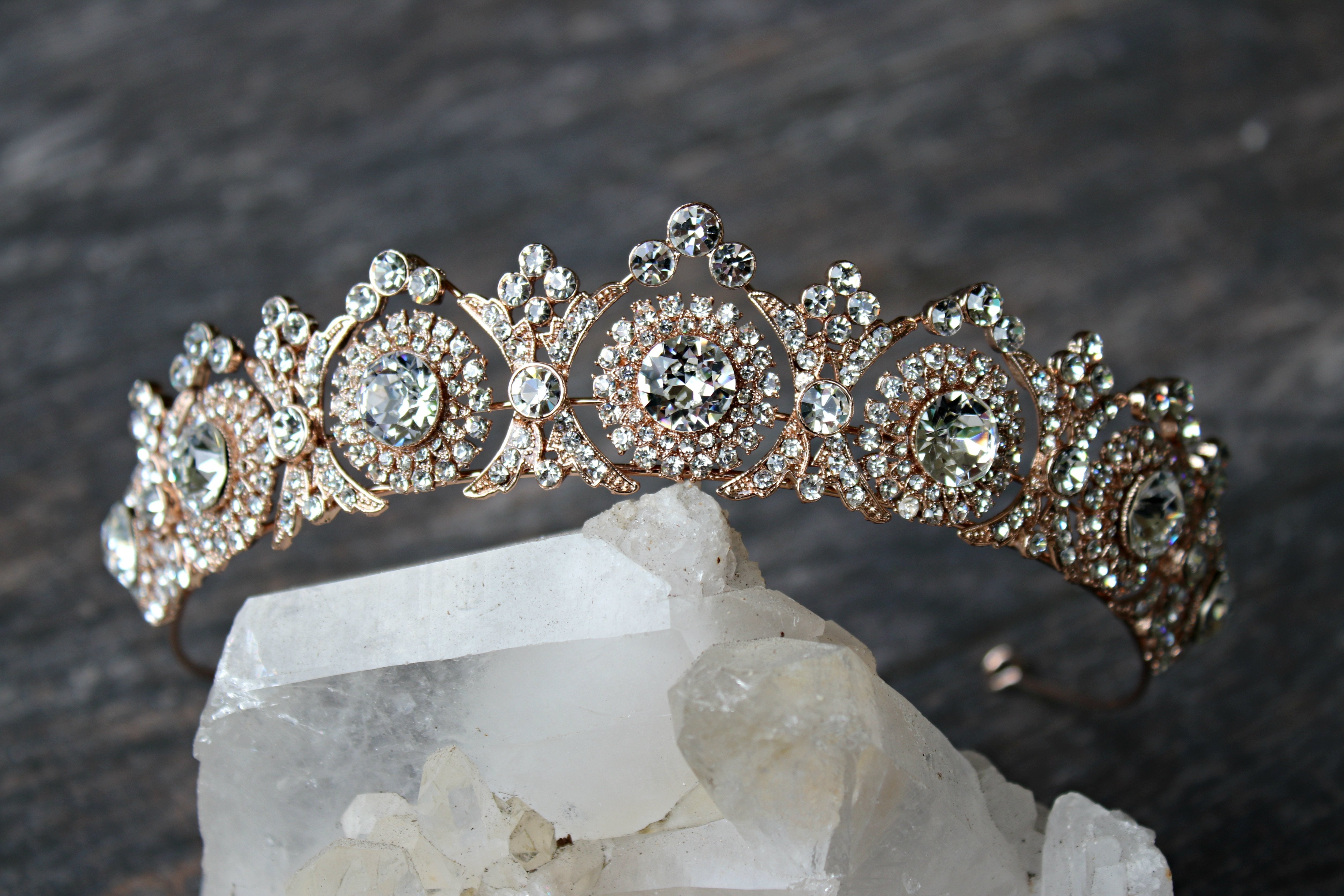 NOBLESSE Rose Gold Swarovski Crystal Wedding Tiara - Elegant Bridal Crown for Bride, Princess, Prom, Quinceañera & Special Occasions
