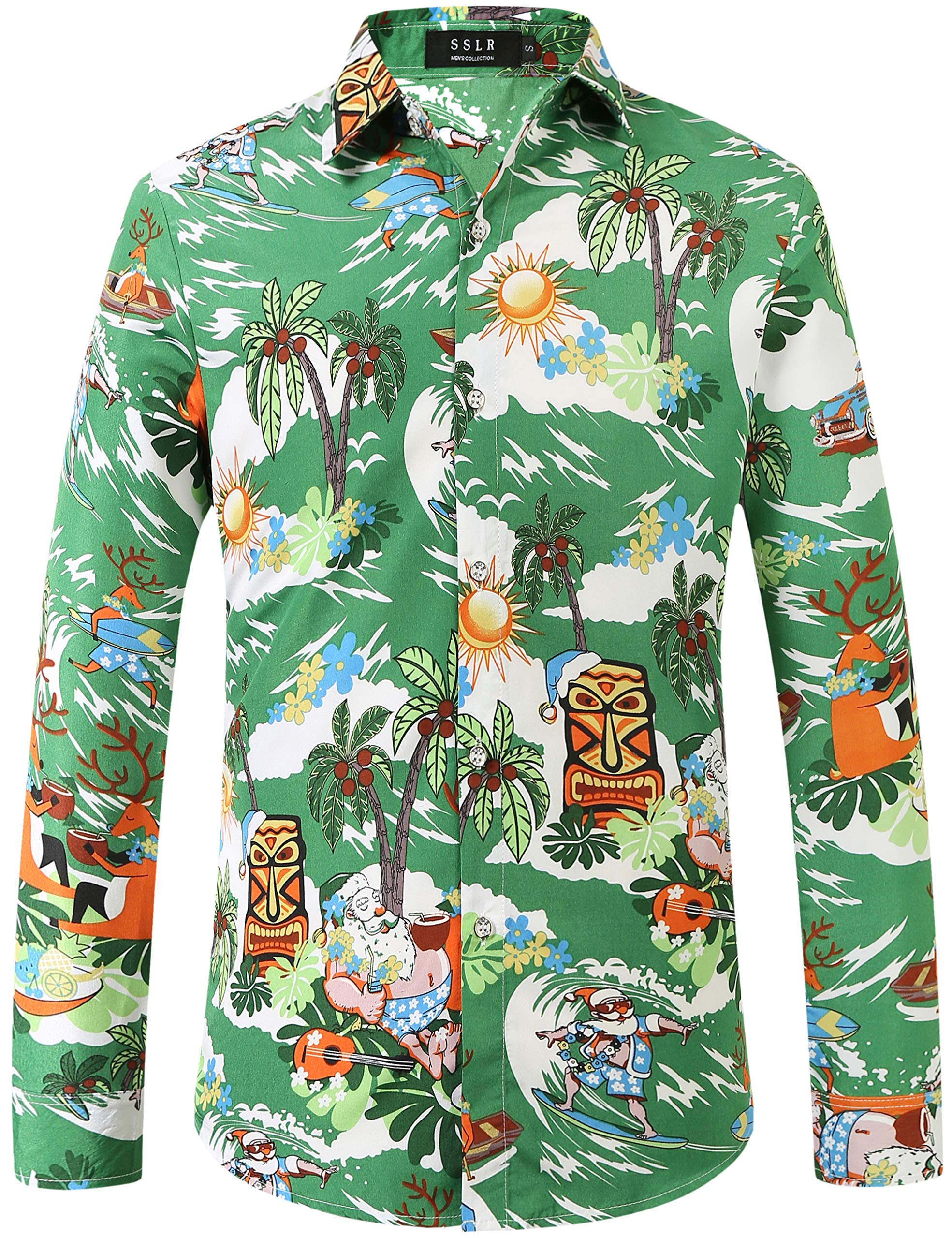 SSLR Men's Christmas Santa Claus Button Down Long Sleeve Shirt - Holiday Party Outfit for Xmas Gatherings & Festive Office Wear