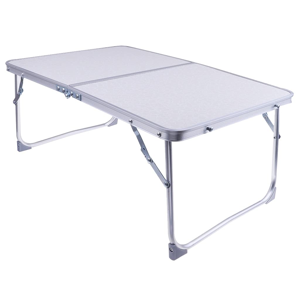 Portable Aluminum Folding Camping Table - Lightweight Breakfast Tray, Outdoor Picnic Desk, Waterproof & Durable Furniture for BBQ, Bedside Use (White) - Perfect for Camping, Beach, Patio & Indoor Serving