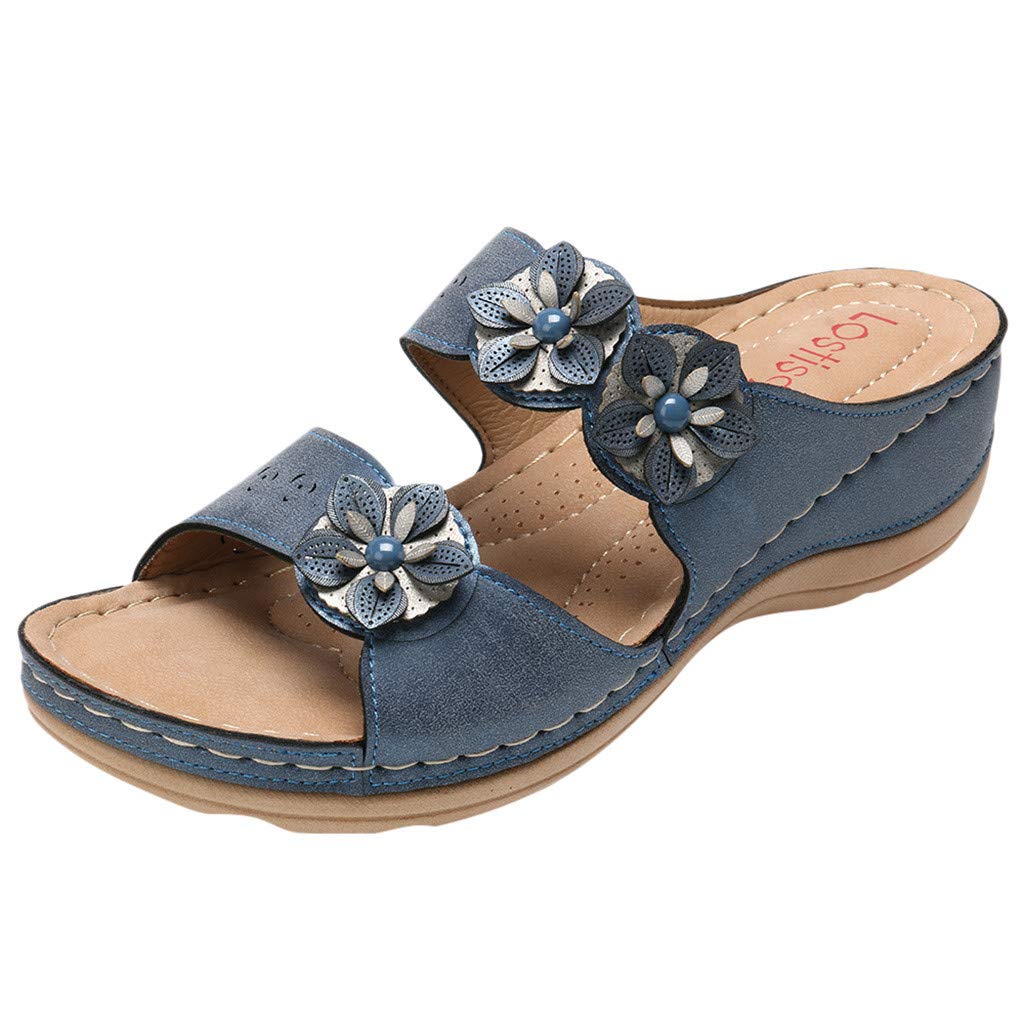 TUSANG Women's Comfortable Wedge Slippers Sandals with Thick Sole - Open Toe Casual Flats for Summer, Beach, and Home Wear
