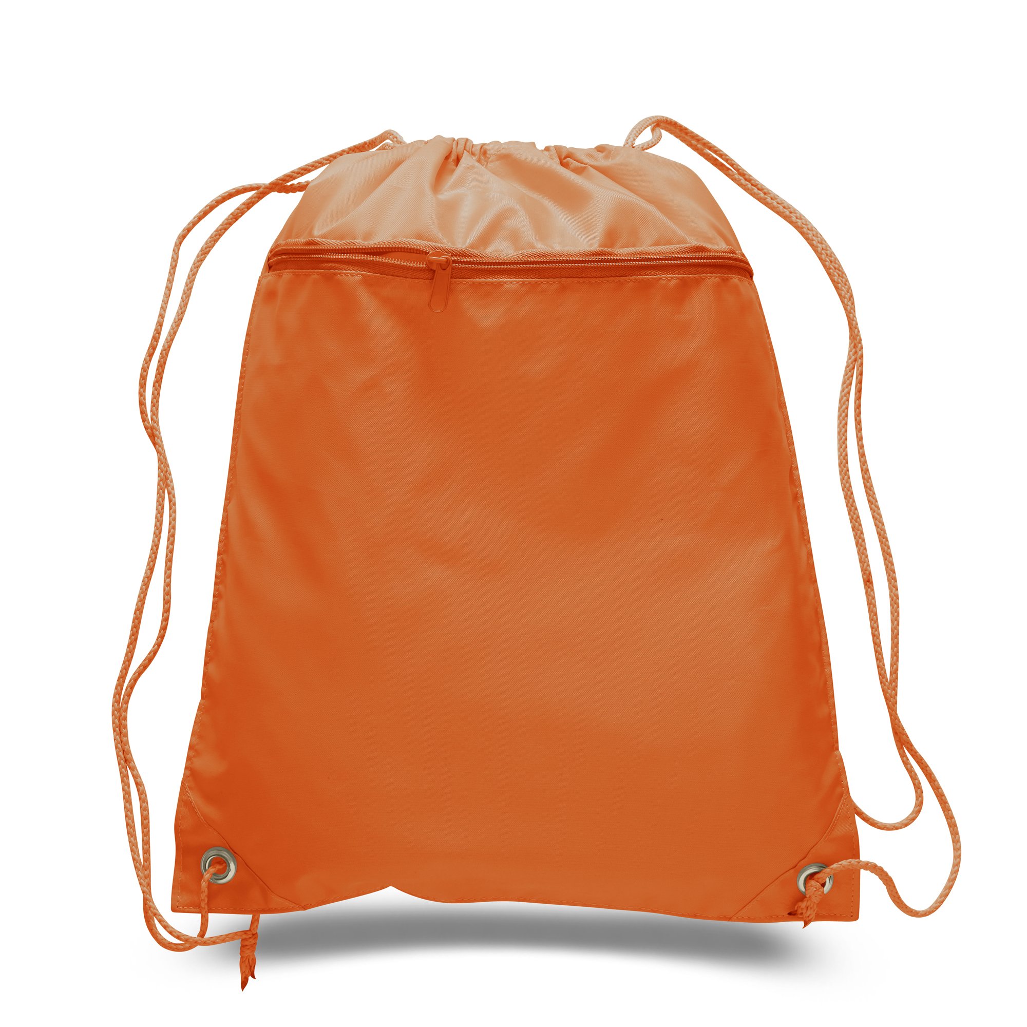 50 Pack Bulk Polyester Drawstring Backpacks with Front Zipper Pocket - Multipurpose School, Event, Tradeshow & Charity Donation Bags - Durable & Lightweight (Orange) - Perfect for Promotions, Sports, Travel & Everyday Use