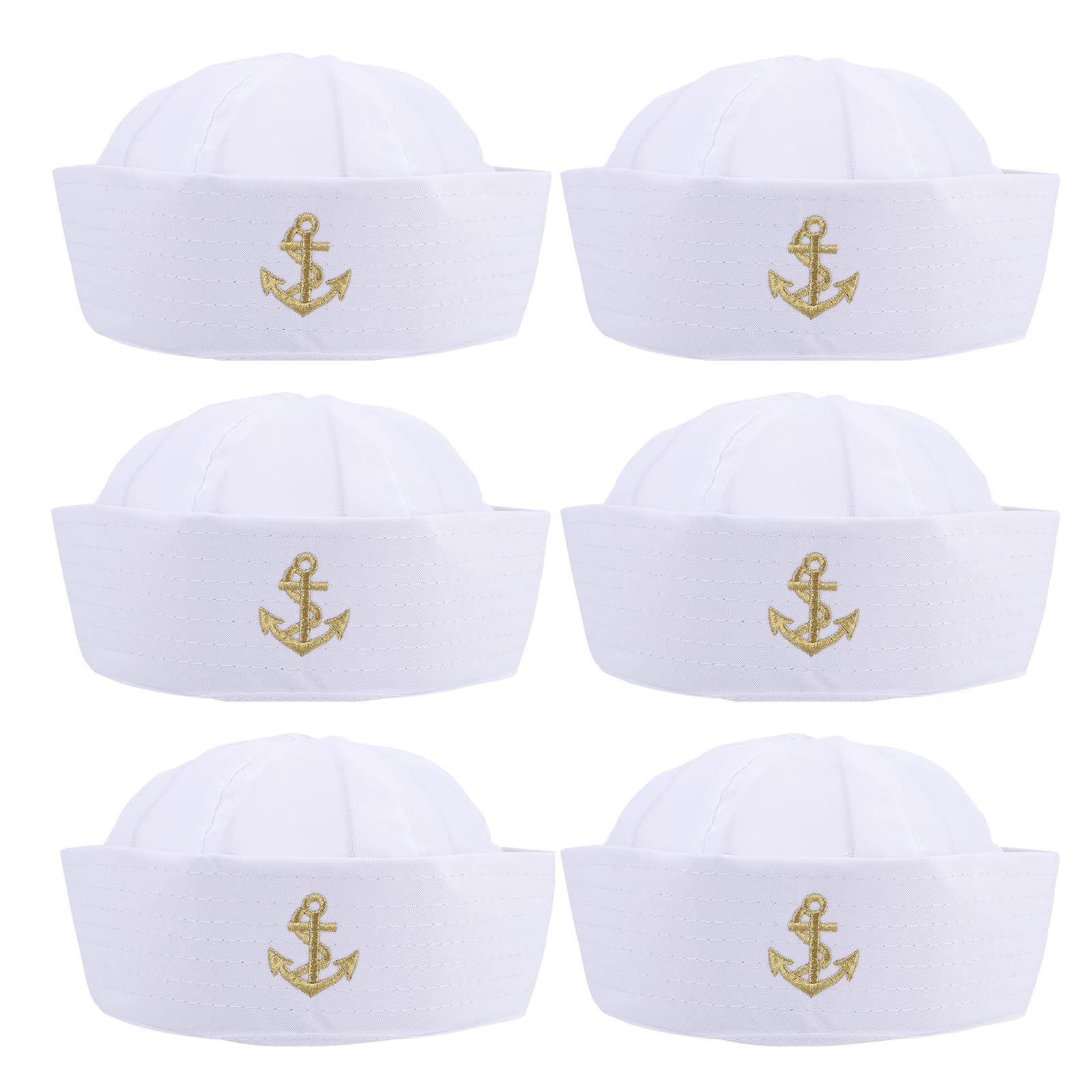 TOYANDONA 6 Pack Halloween Sailor Hats - Navy Blue Marine & Yacht Nautical Costume Hats for Adults & Kids - One Size Fits Most - White - Perfect for Halloween Parties, Cosplay, and Nautical Themed Events