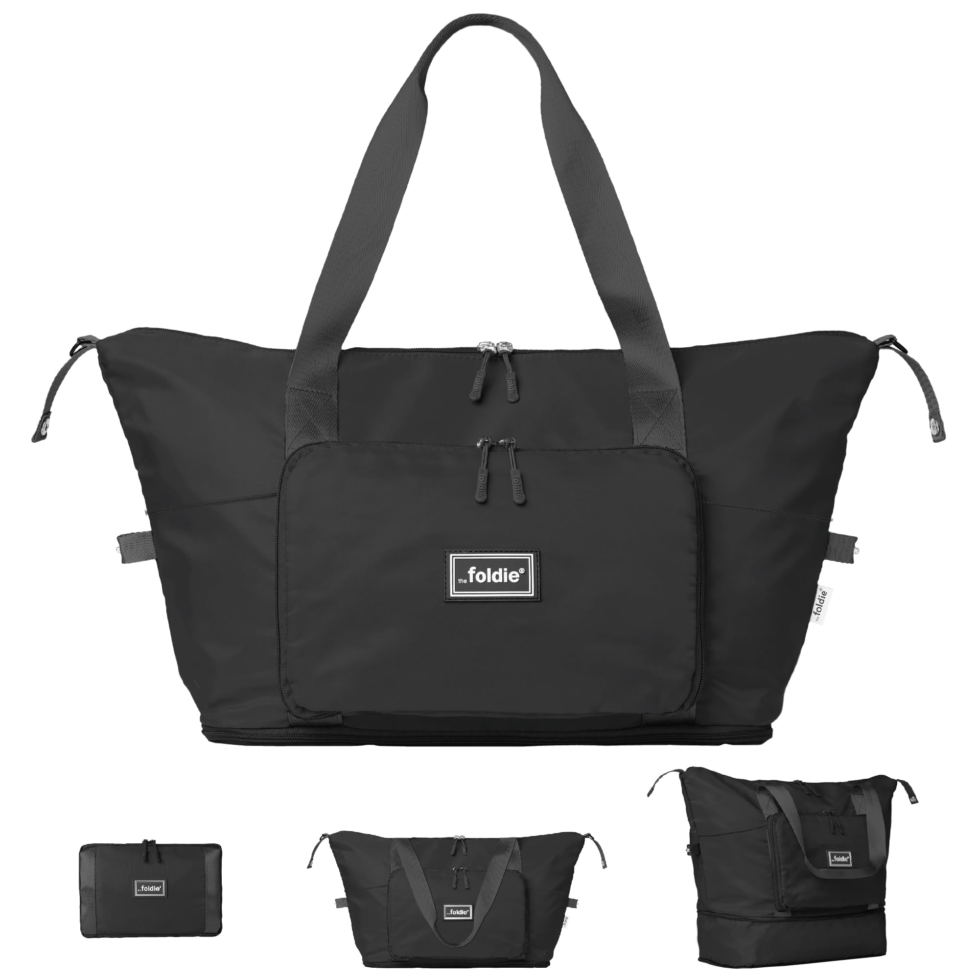 The Foldie® Foldable Travel Tote Bag for Women - Lightweight Weekender Bag with Pockets, Perfect for Gym, Beach & Airplane Carry-On | Compact & Water-Resistant Travel Accessory
