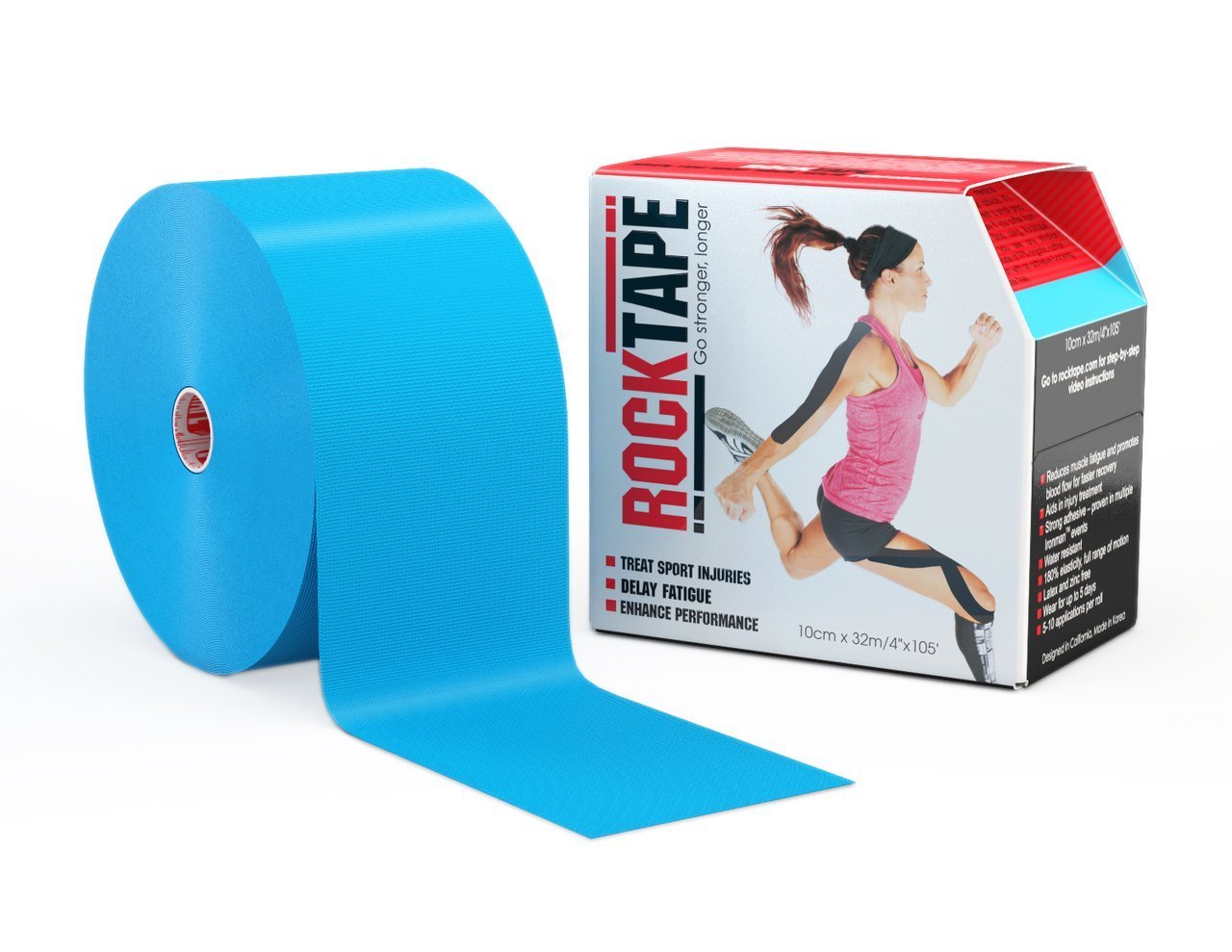 Rocktape Bulk Electric Kinesiology Tape - 4 Inch Wide, Blue - Ideal for Sports, Recovery & Pain Relief