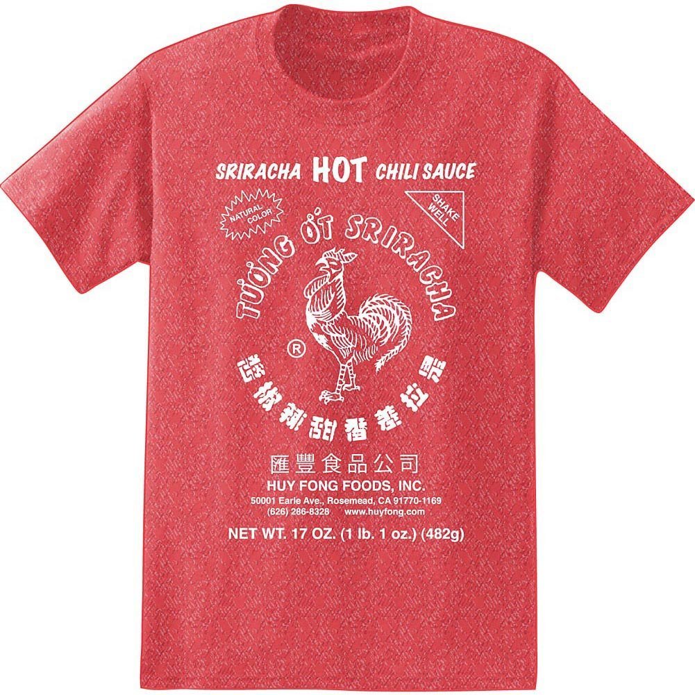 Sriracha Hot Chili Sauce Label Graphic T-Shirt for Men - Spicy Food Lover Tee for Casual Wear, Gifts & Hot Sauce Enthusiasts