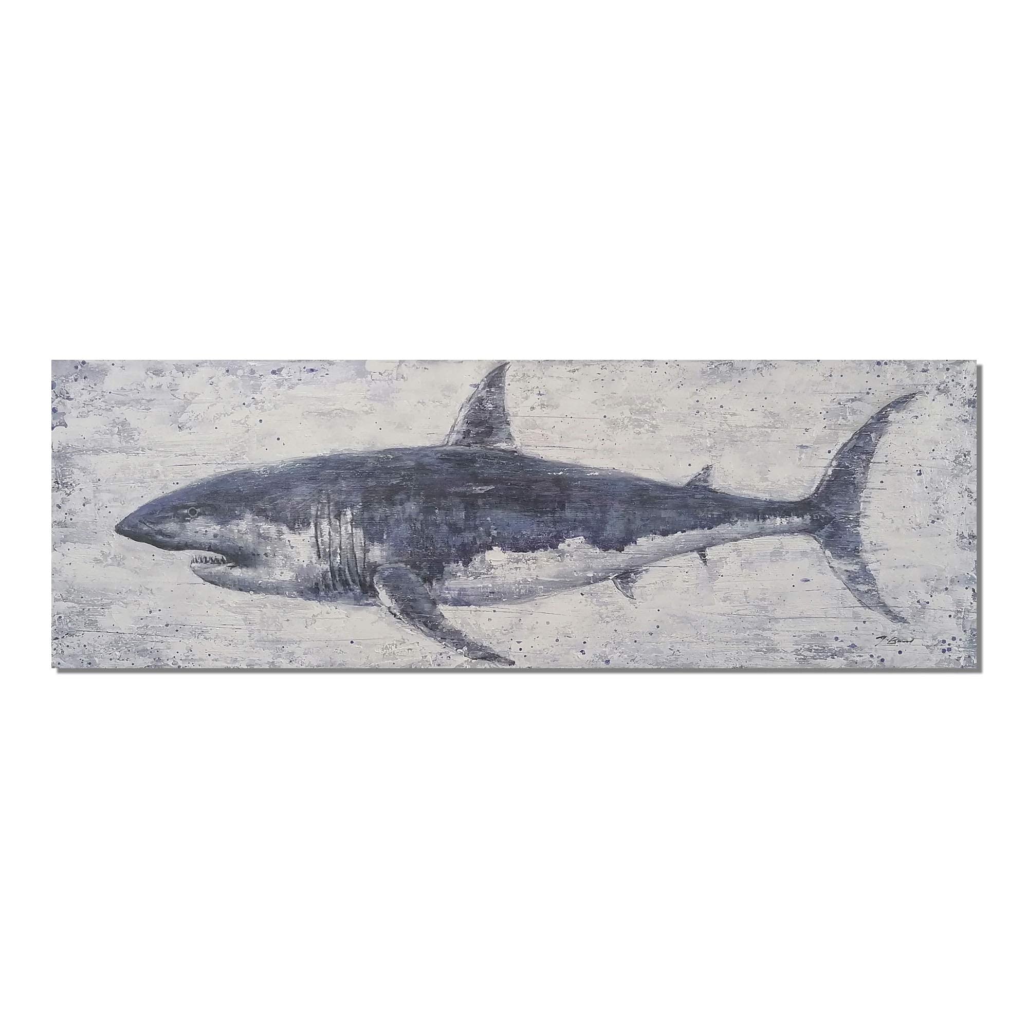 Modern Large Fish Wall Art - Framed Indigo Navy Blue Nautical Painting for Bedroom Decor - Shark Beach Theme Ready to Hang Canvas (60Wx20L) - Perfect for Coastal Living Rooms, Beach House Wall Decor & Ocean-Themed Offices