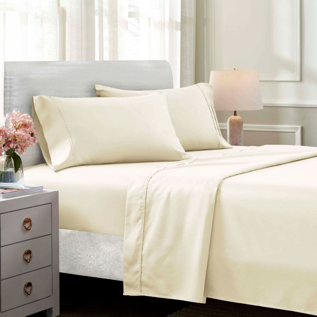 Premium 1400-1500 Thread Count Cotton Blend Deep Pocket Bed Sheet Set - Ultra Soft & Breathable for a Comfortable Sleep - Perfect for Master Bedroom, Guest Room & Dorm