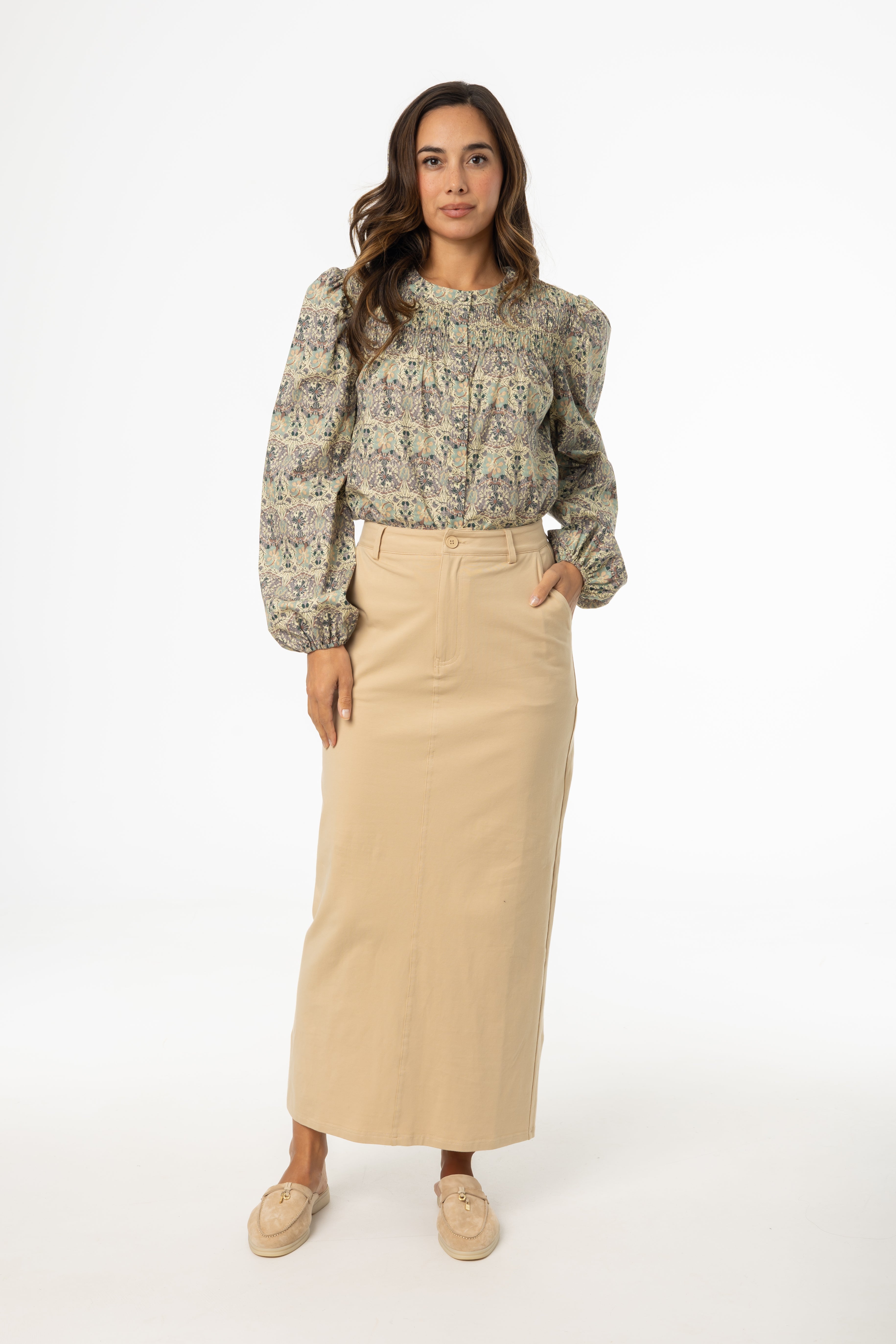 Stylish Tan Stretch Cotton Maxi Skirt for Women - Comfortable Summer Long Skirt for Beach, Vacation & Casual Wear