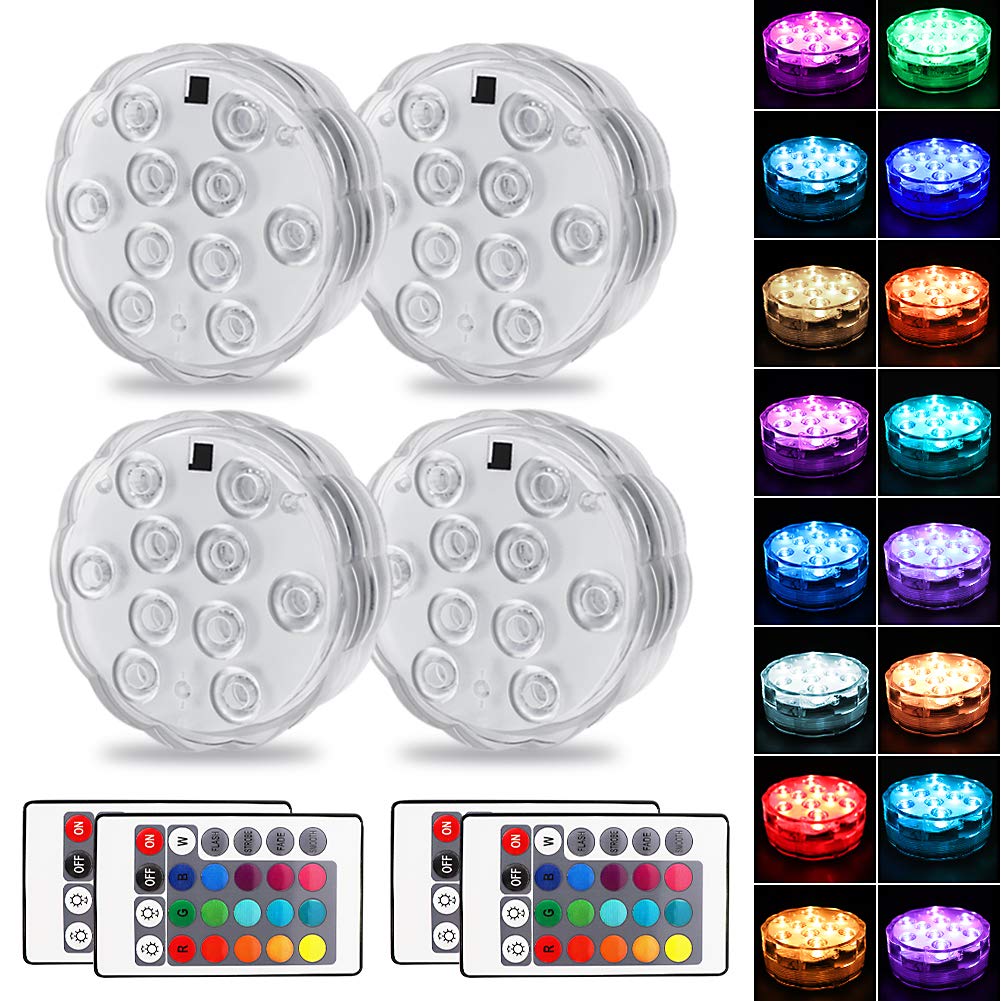 Waterproof RGB Submersible LED Lights - 4-Pack for Pools, Fountains & Gardens