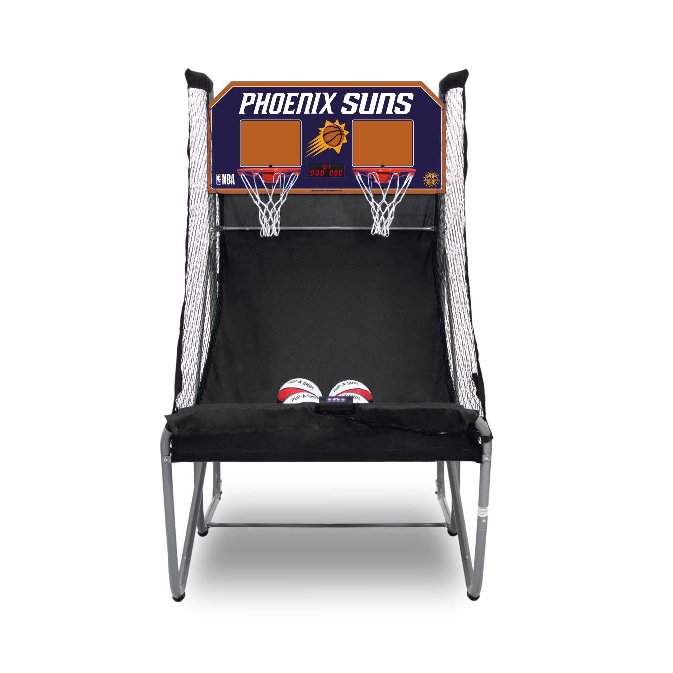 Pop-A-Shot Home Dual Shot Basketball Game with Phoenix Suns NBA Graphics - Sensor Scoring, 16 Game Modes, 7 Balls, Foldable Storage - Perfect for NBA Fans | Indoor Basketball Training & Family Game Night Entertainment