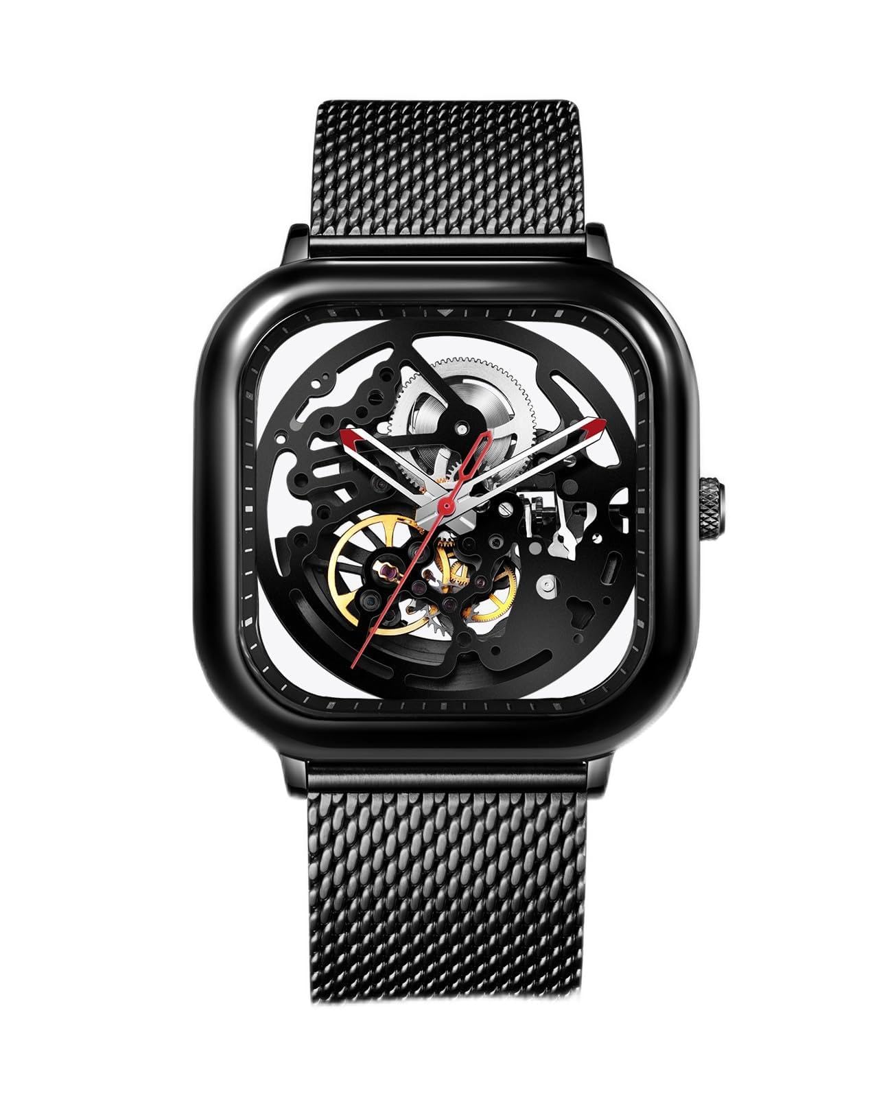 CIGA Design Automatic Mechanical Watch C Series - Skeleton Analog Wristwatch for Men & Women with Milanese & Leather Straps, Sapphire Crystal Mirror | Perfect for Business, Formal Occasions & Luxury Gifts