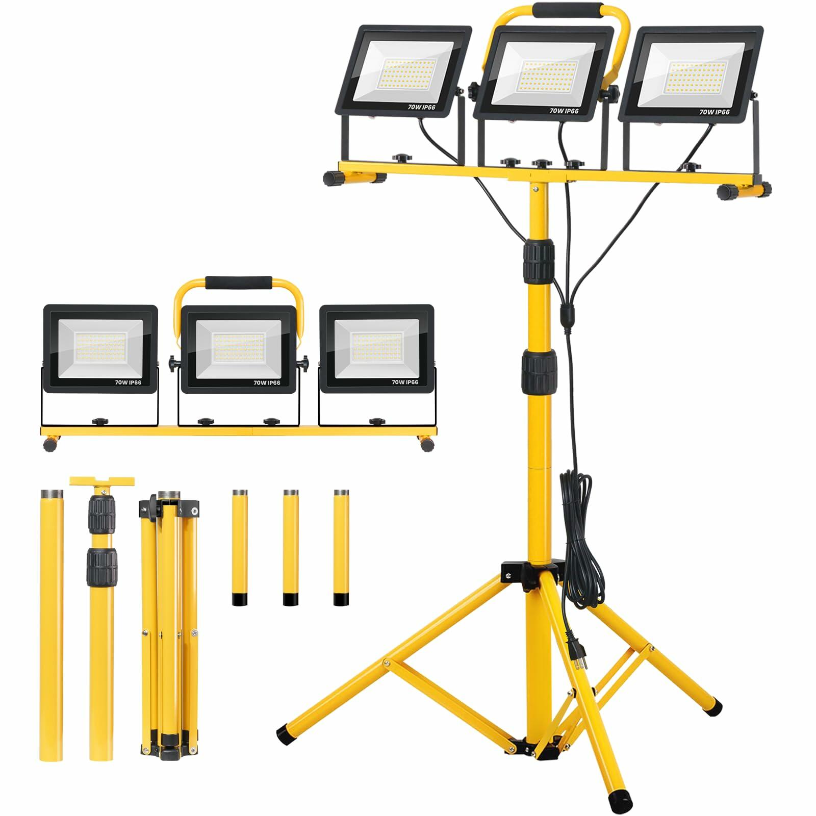 21000 Lumen LED Work Light with Stand - 3 Head Adjustable Portable Work Light for Construction, Garage, Workshop, and Outdoor Lighting