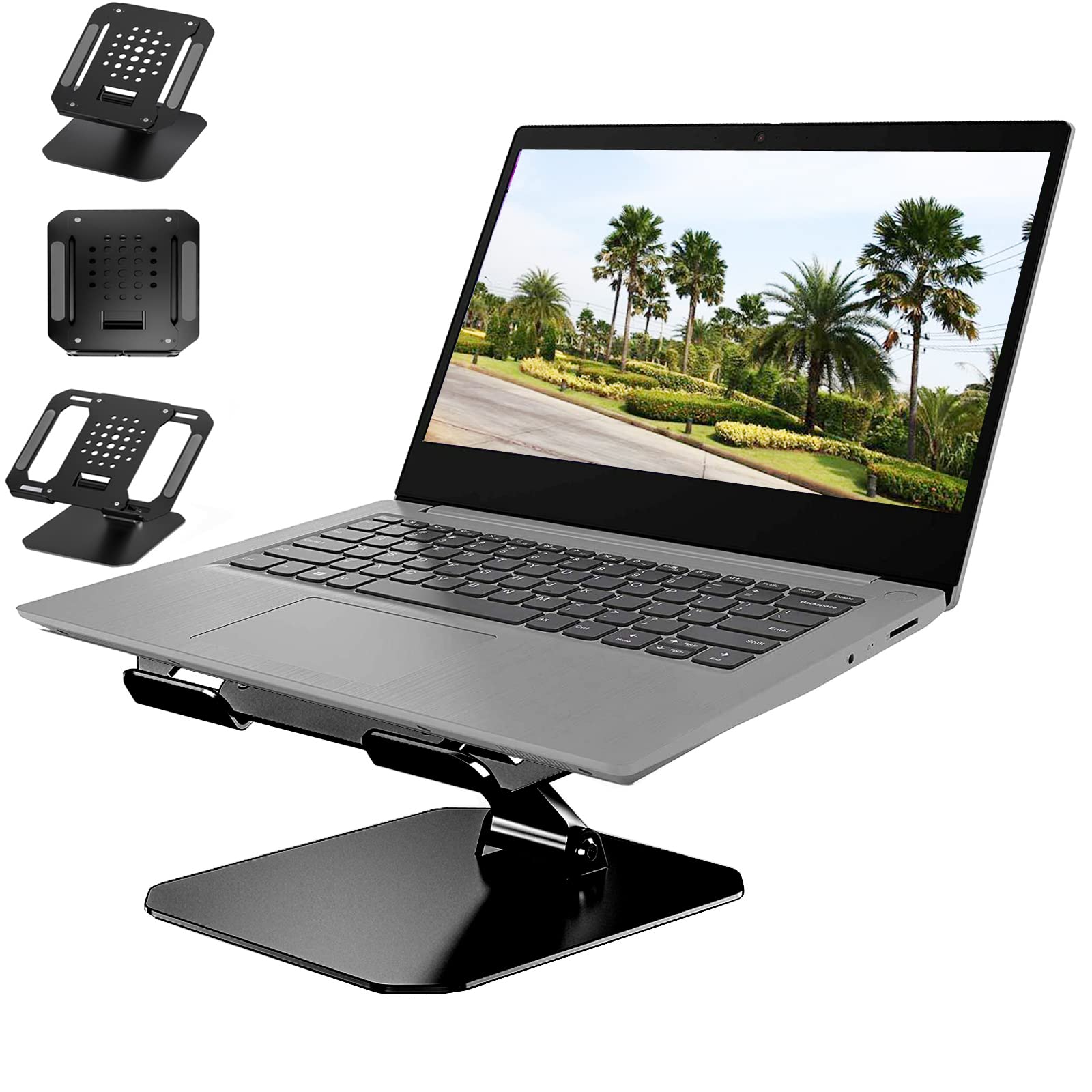 Adjustable Laptop Stand for Desk - Foldable & Portable Aluminum Computer Riser with Cooling Design, Height Adjustable Laptop Holder for MacBook, Tablet & Phone - Perfect for Office, Home, Bed & Sofa Use - Black